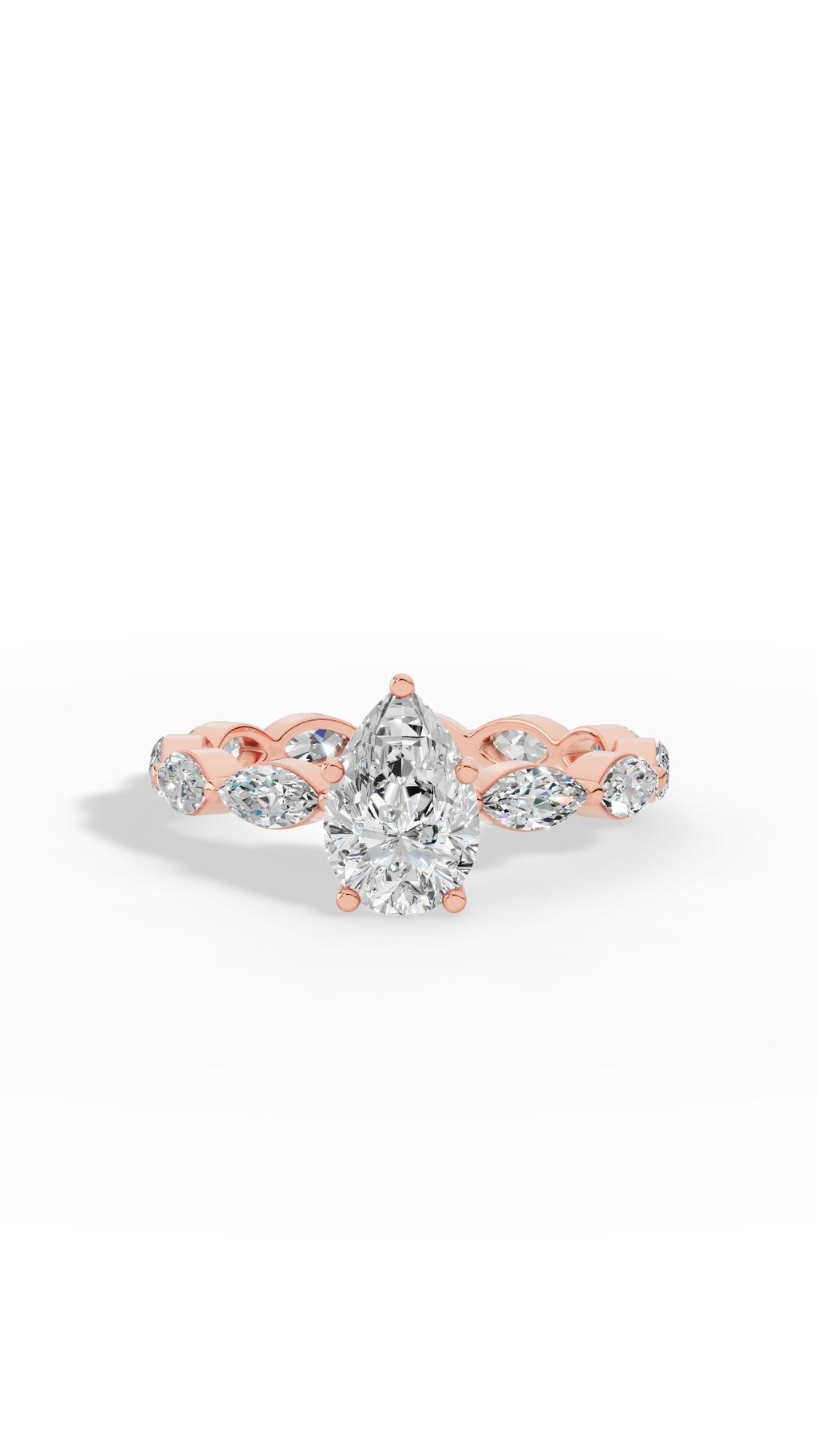 Pear Cut Solitaire & Eternity Marquise Cut Ring 10K Rose Gold 3.04 CTW