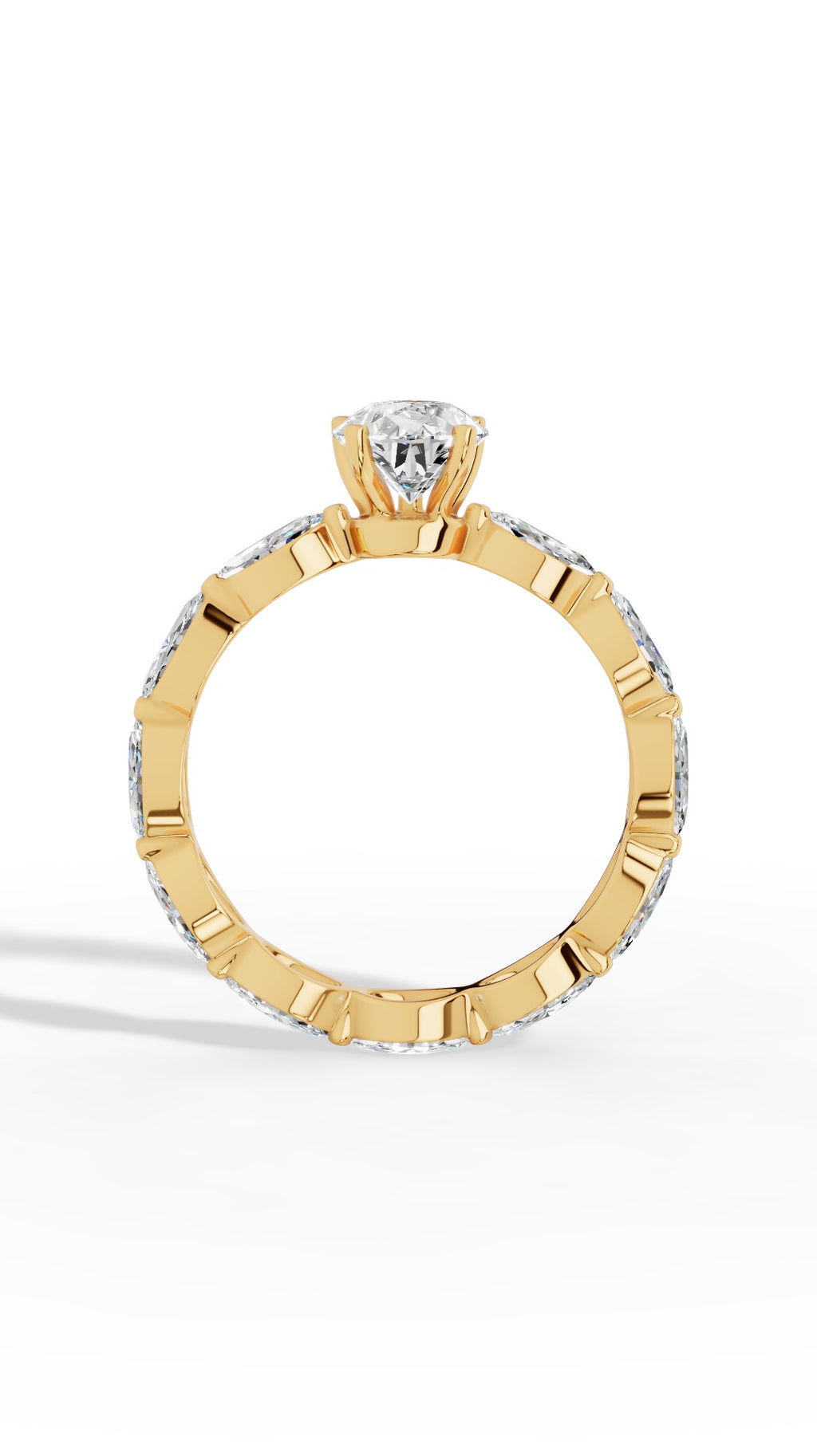 Pear Cut Solitaire & Eternity Marquise Cut Ring 10K Yellow Gold 2.4 CTW