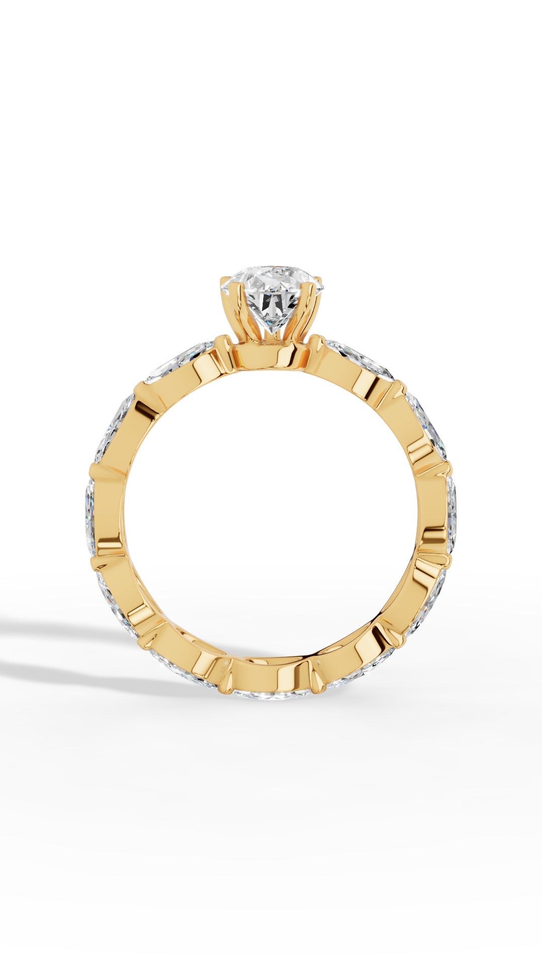 Pear Cut Solitaire & Eternity Marquise Cut Ring 14K Yellow Gold 2.4 CTW