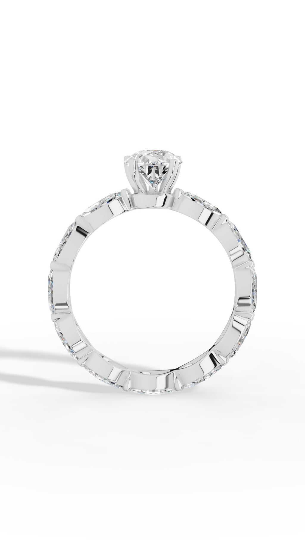 Pear Cut Solitaire & Eternity Marquise Cut Ring 18K White Gold 3.04 CTW