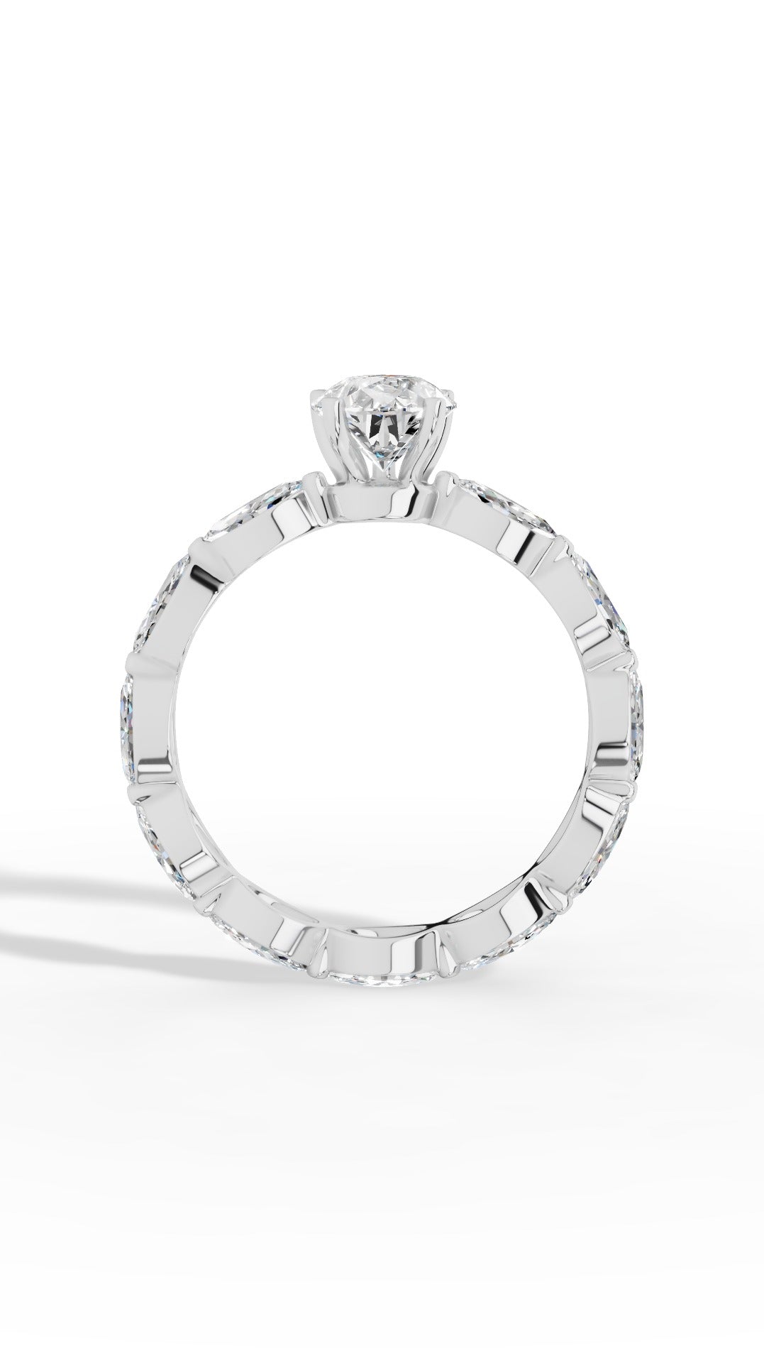 Pear Cut Solitaire & Eternity Marquise Cut Ring 18K White Gold 3.04 CTW