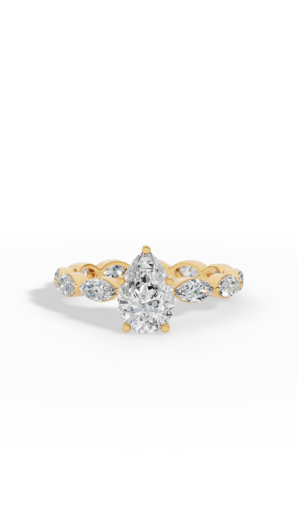 Pear Cut Solitaire & Eternity Marquise Cut Ring 18K Yellow Gold 2.4 CTW