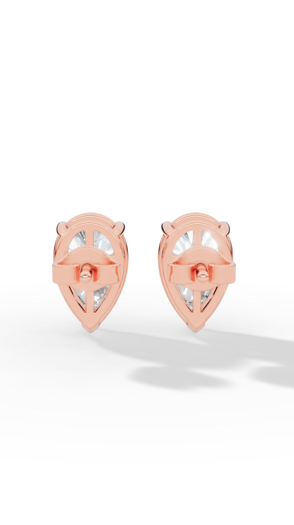 Pear Cut Three Prong  Solitaire Stud Earrings 10K Rose Gold 2.0 CTW
