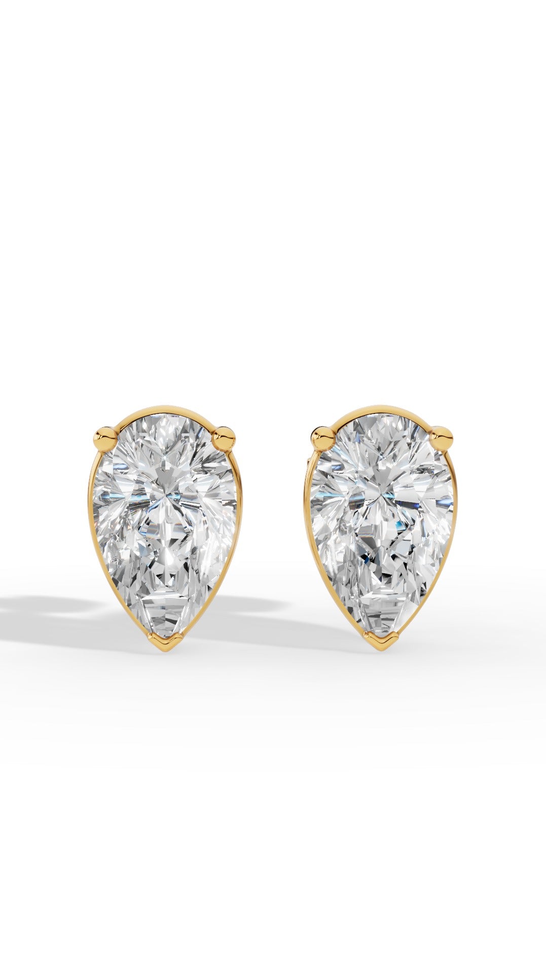Pear Cut Three Prong  Solitaire Stud Earrings 10K Yellow Gold 2.0 CTW