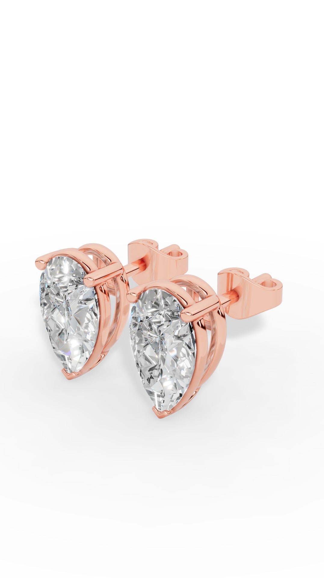 Pear Cut Three Prong  Solitaire Stud Earrings 14K Rose Gold 2.0 CTW
