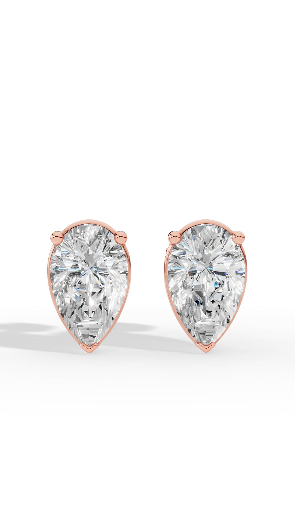 Pear Cut Three Prong  Solitaire Stud Earrings 14K Rose Gold 2.0 CTW
