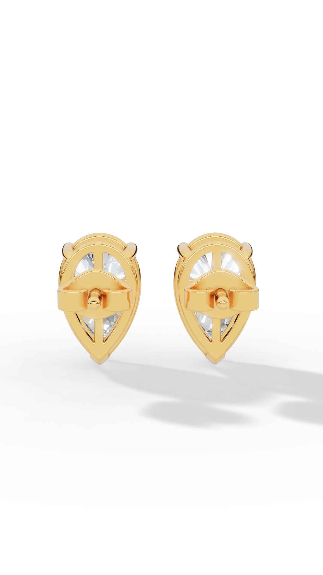 Pear Cut Three Prong  Solitaire Stud Earrings 14K Yellow Gold 2.0 CTW