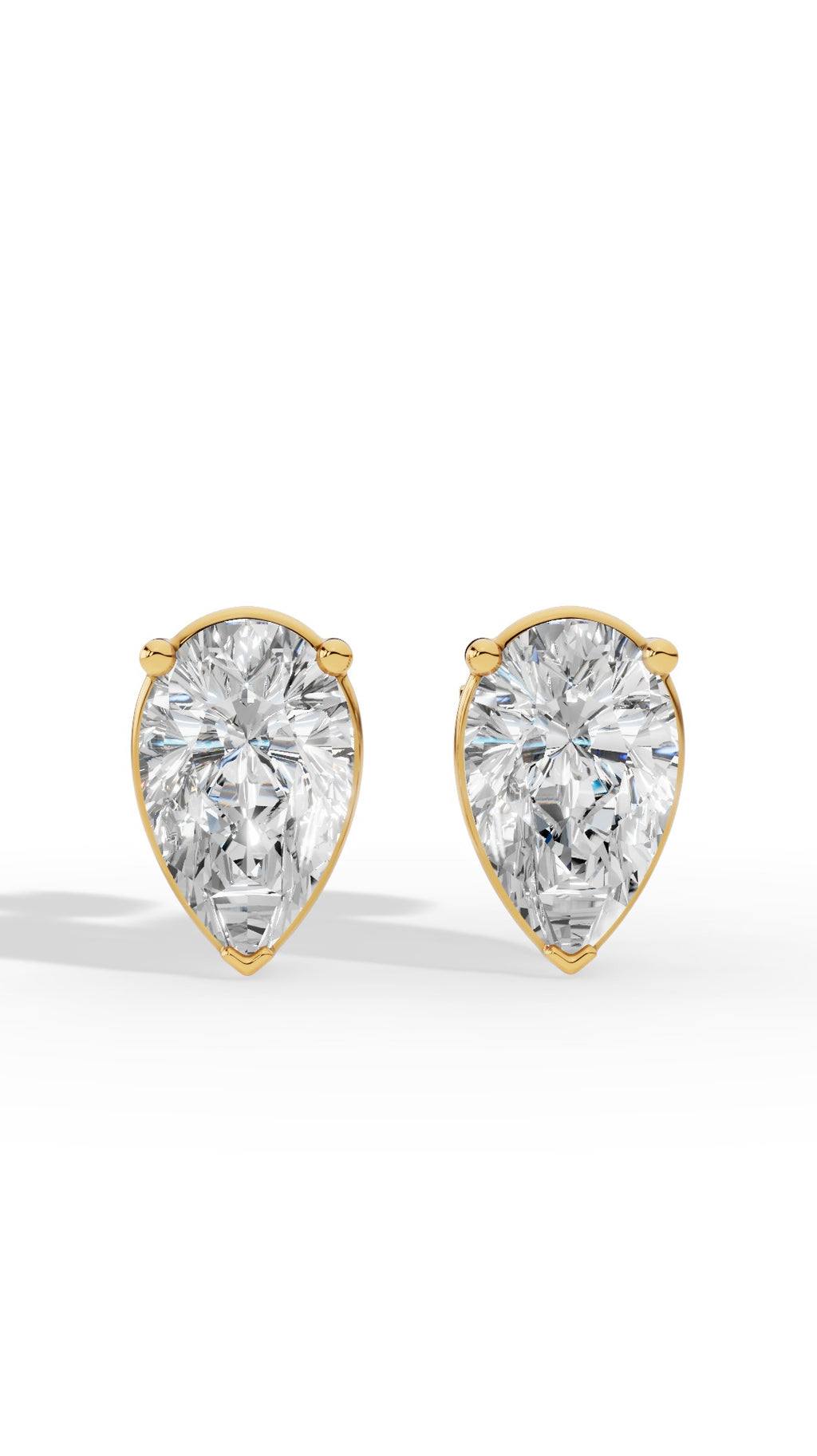 Pear Cut Three Prong  Solitaire Stud Earrings 14K Yellow Gold 2.0 CTW
