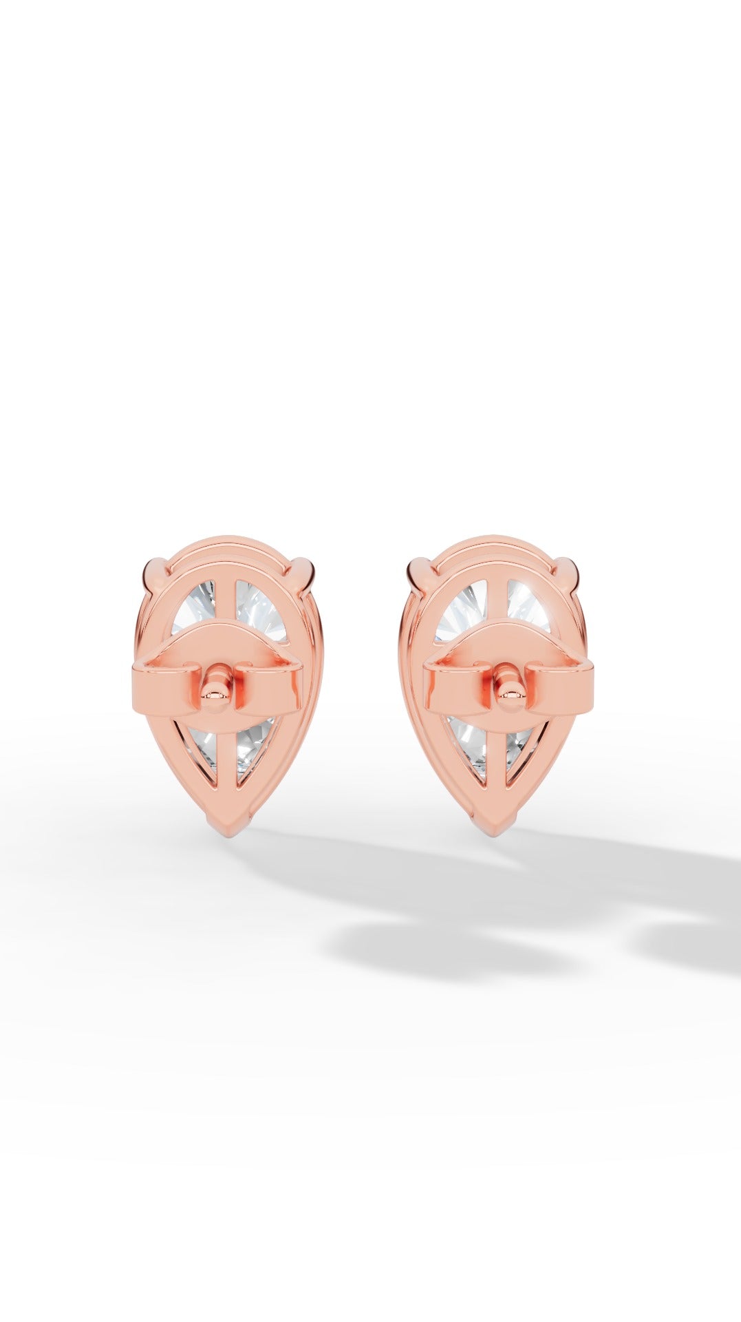 Pear Cut Three Prong  Solitaire Stud Earrings 18K Rose Gold 2.0 CTW