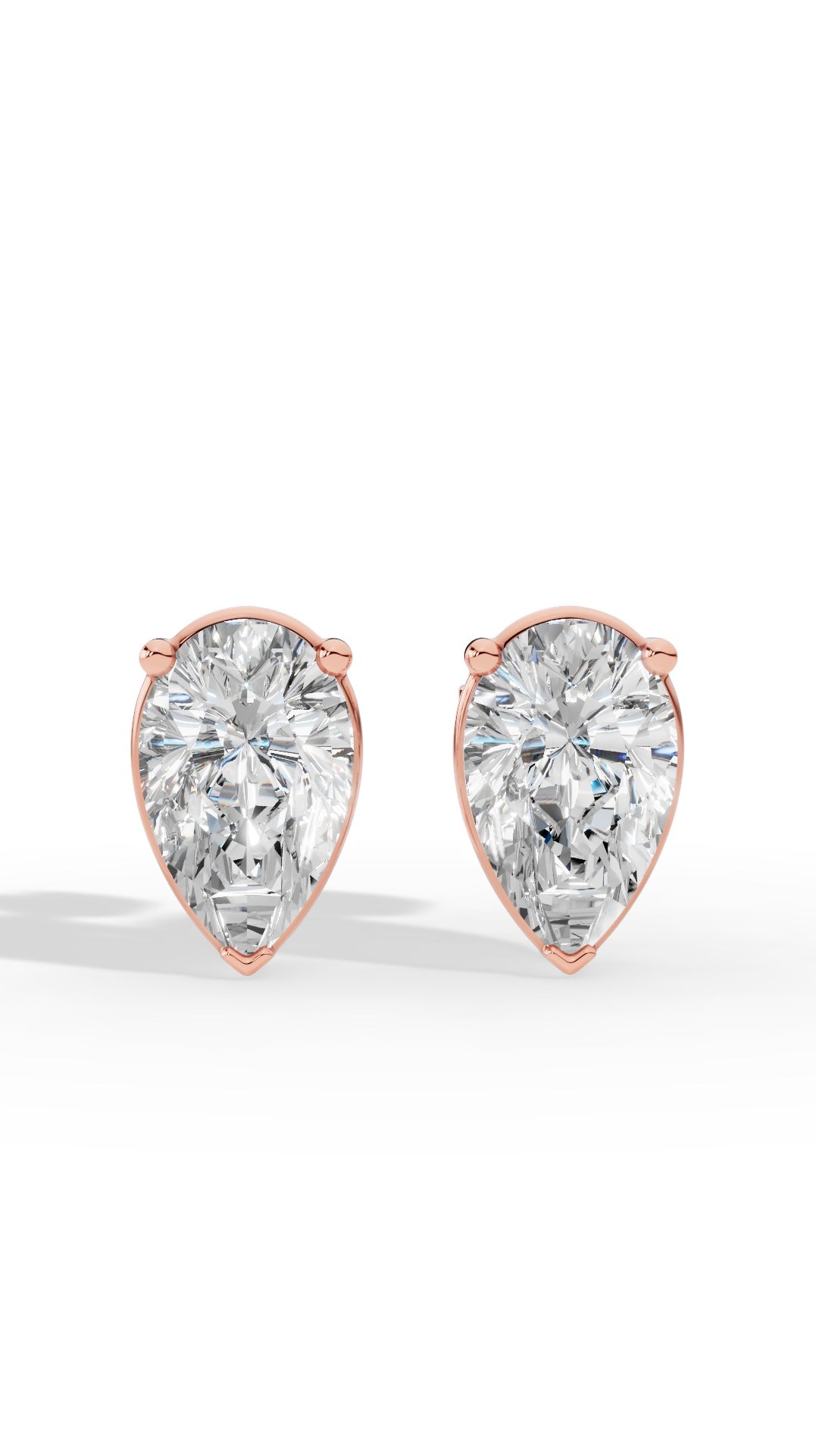 Pear Cut Three Prong  Solitaire Stud Earrings 18K Rose Gold 2.0 CTW