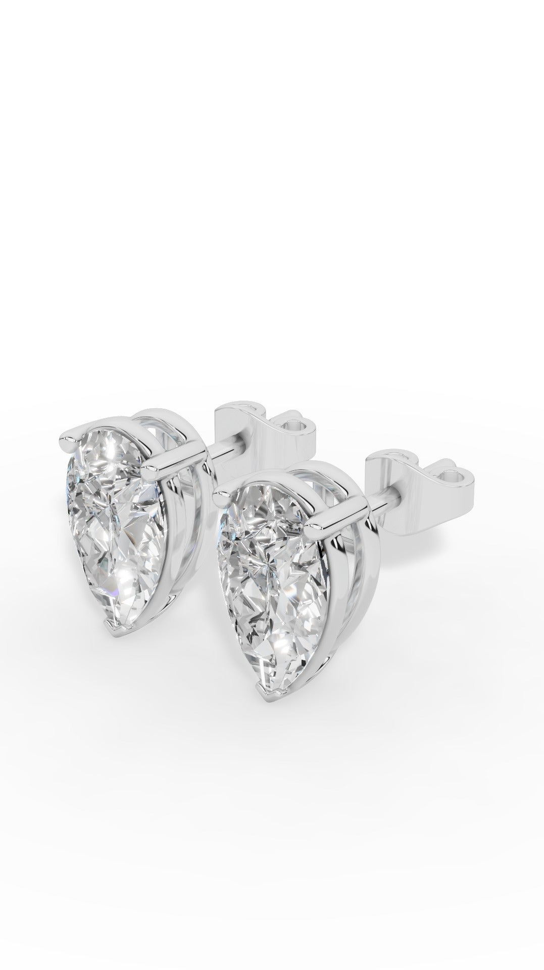 Pear Cut Three Prong  Solitaire Stud Earrings 18K White Gold 2.0 CTW