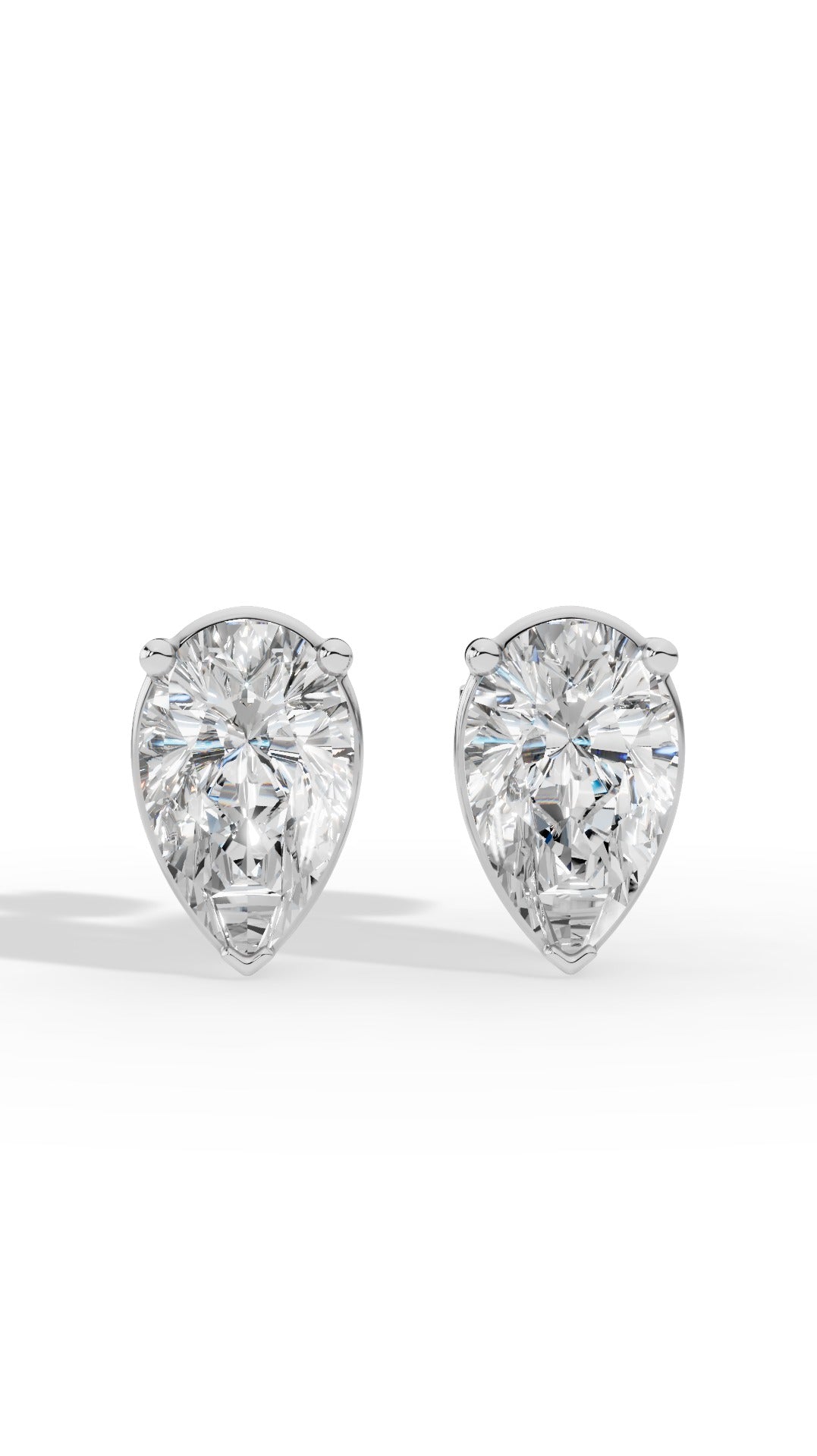 Pear Cut Three Prong  Solitaire Stud Earrings 18K White Gold 2.0 CTW