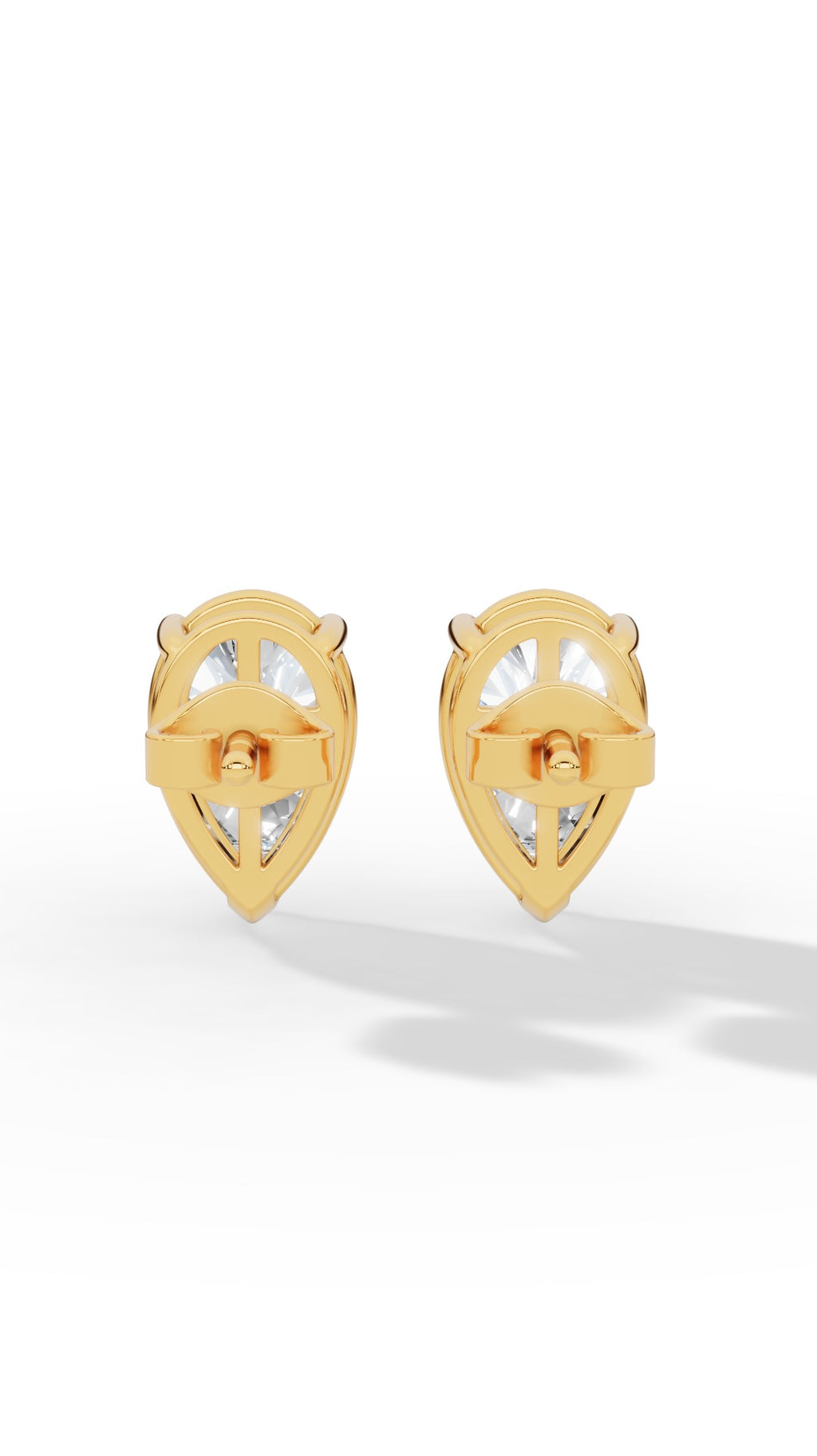 Pear Cut Three Prong  Solitaire Stud Earrings 18K Yellow Gold 2.0 CTW