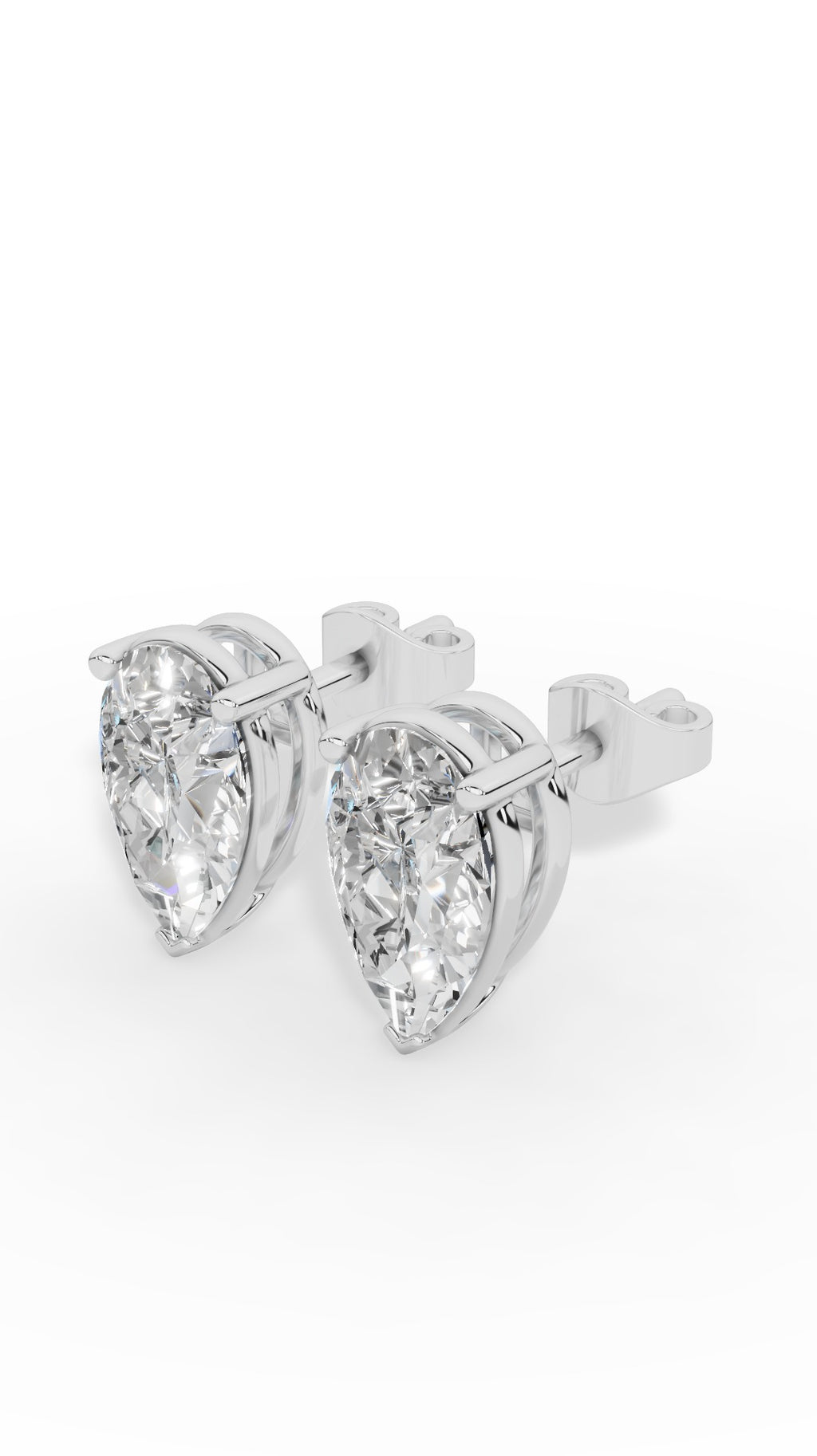 Pear Cut Three Prong  Solitaire Stud Earrings 925 Sterling Silver 2.0 CTW