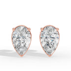 Pear  Cut Three Prong  Solitaire Lab-Grown Diamond Stud Earrings 14k Rose Gold