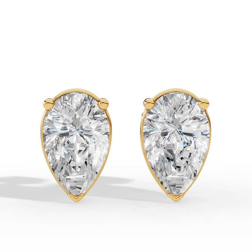 Pear Cut Three Prong Solitaire Lab-Grown Diamond Stud Earrings 14k Yellow Gold