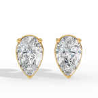 Pear Cut Three Prong Solitaire Lab-Grown Diamond Stud Earrings 14k Yellow Gold