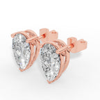 Pear  Cut Three Prong  Solitaire Lab-Grown Diamond Stud Earrings 18k Rose Gold