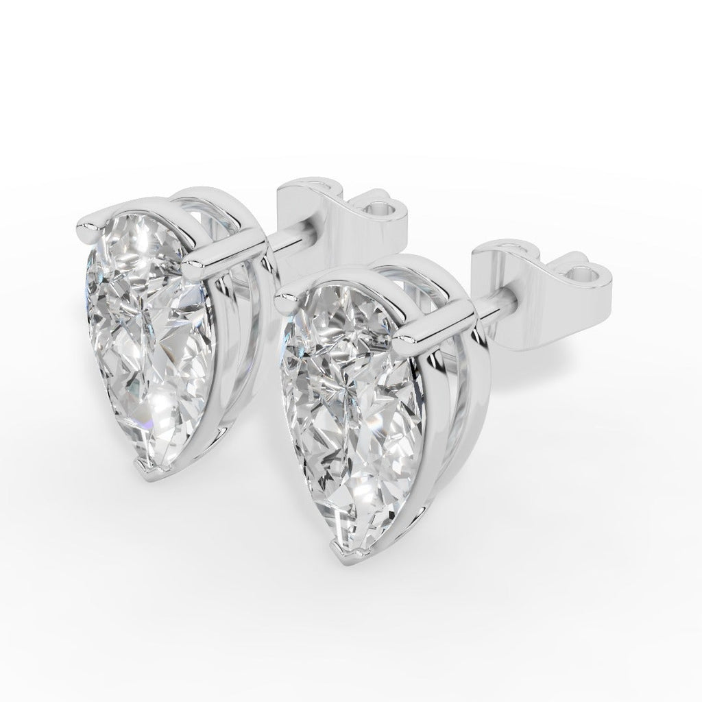 Pear  Cut Three Prong  Solitaire Lab-Grown Diamond Stud Earrings 18k White Gold