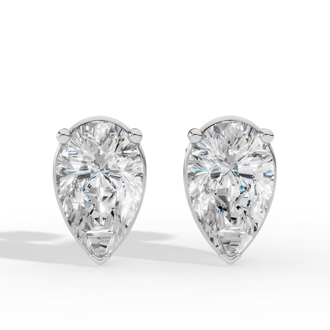 Pear Cut Three Prong  Solitaire Lab-Grown Diamond Stud Earrings