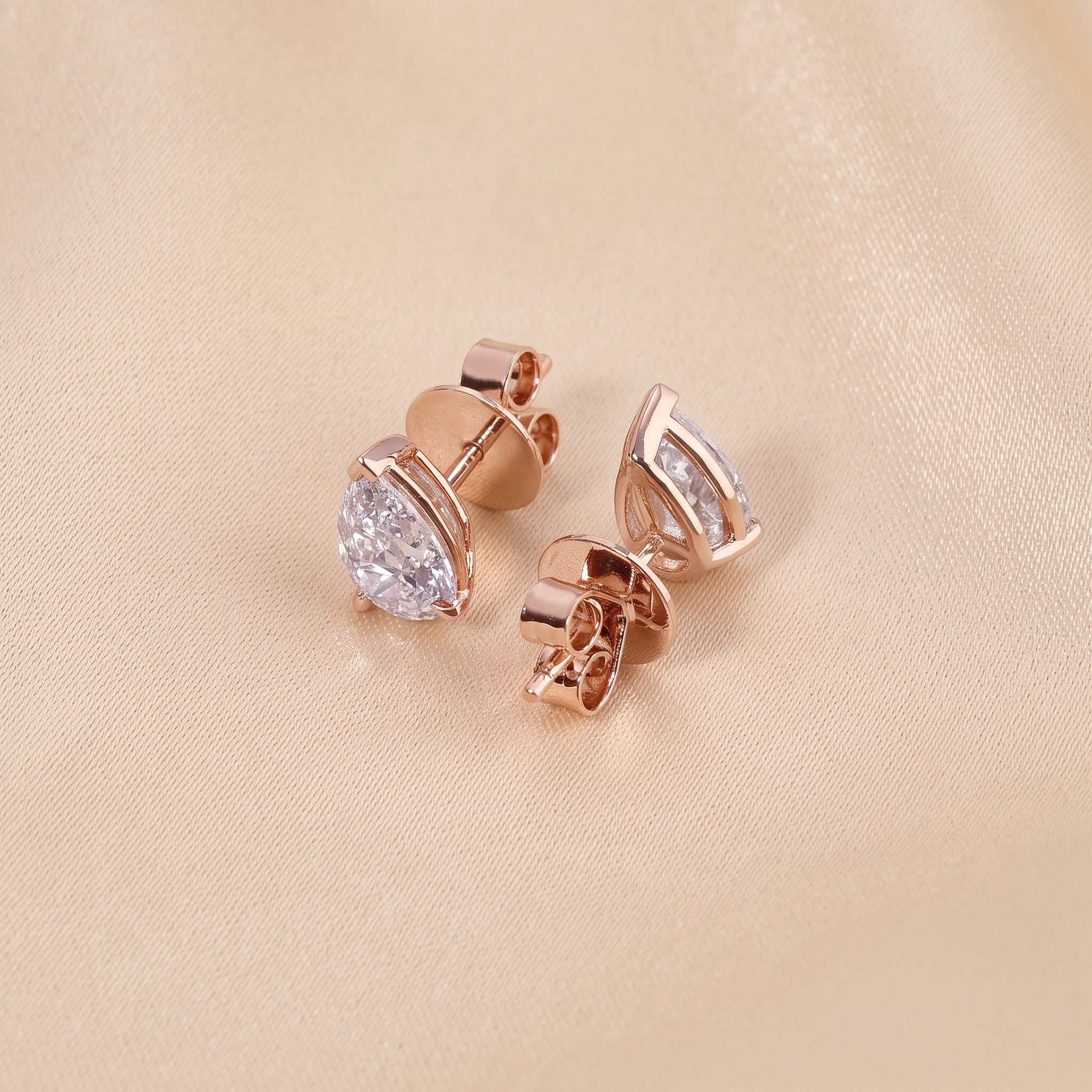 Pear Cut Three Prong  Solitaire Stud Earrings 10K Rose Gold 2.0 CTW