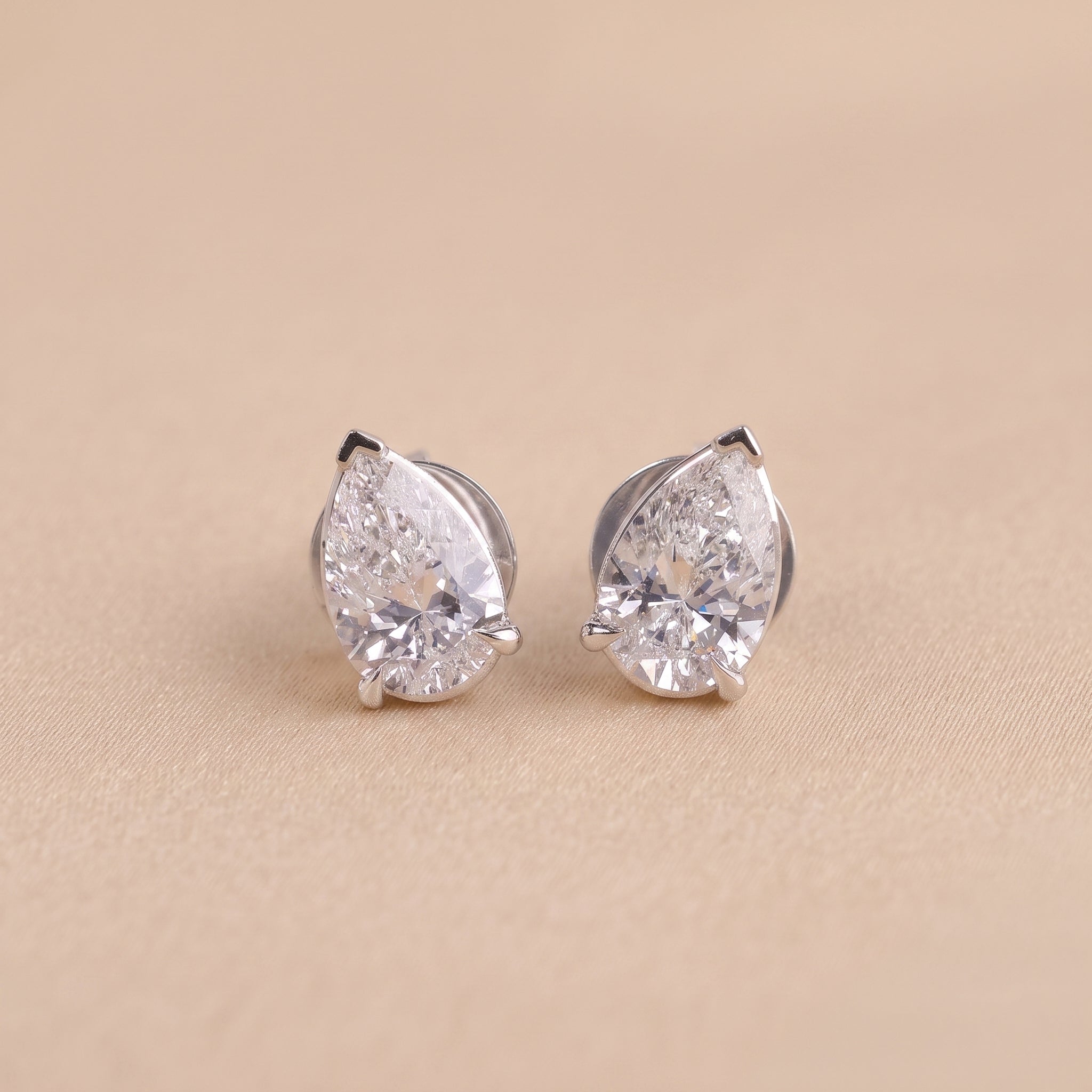 Pear Cut Three Prong  Solitaire Stud Earrings 10K White Gold 2.0 CTW