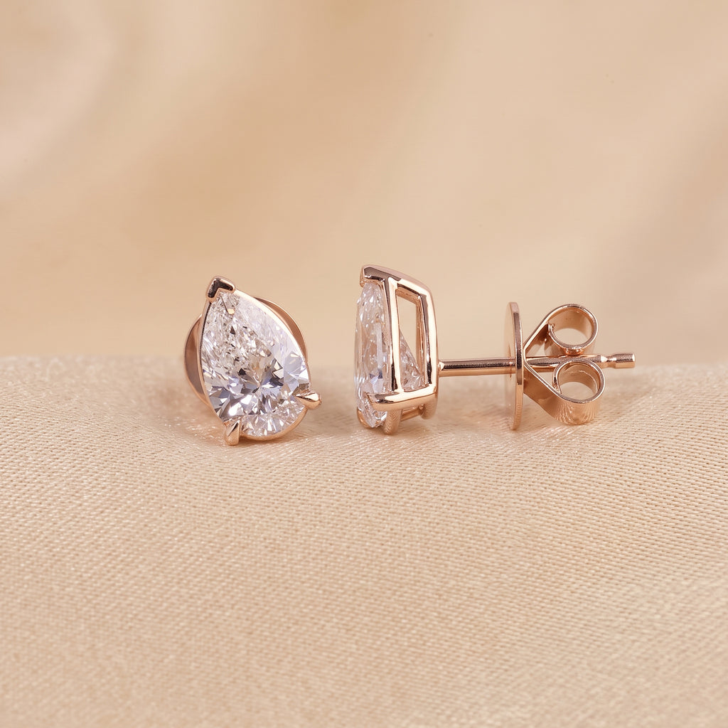 Pear Cut Three Prong  Solitaire Stud Earrings 14K Rose Gold 2.0 CTW