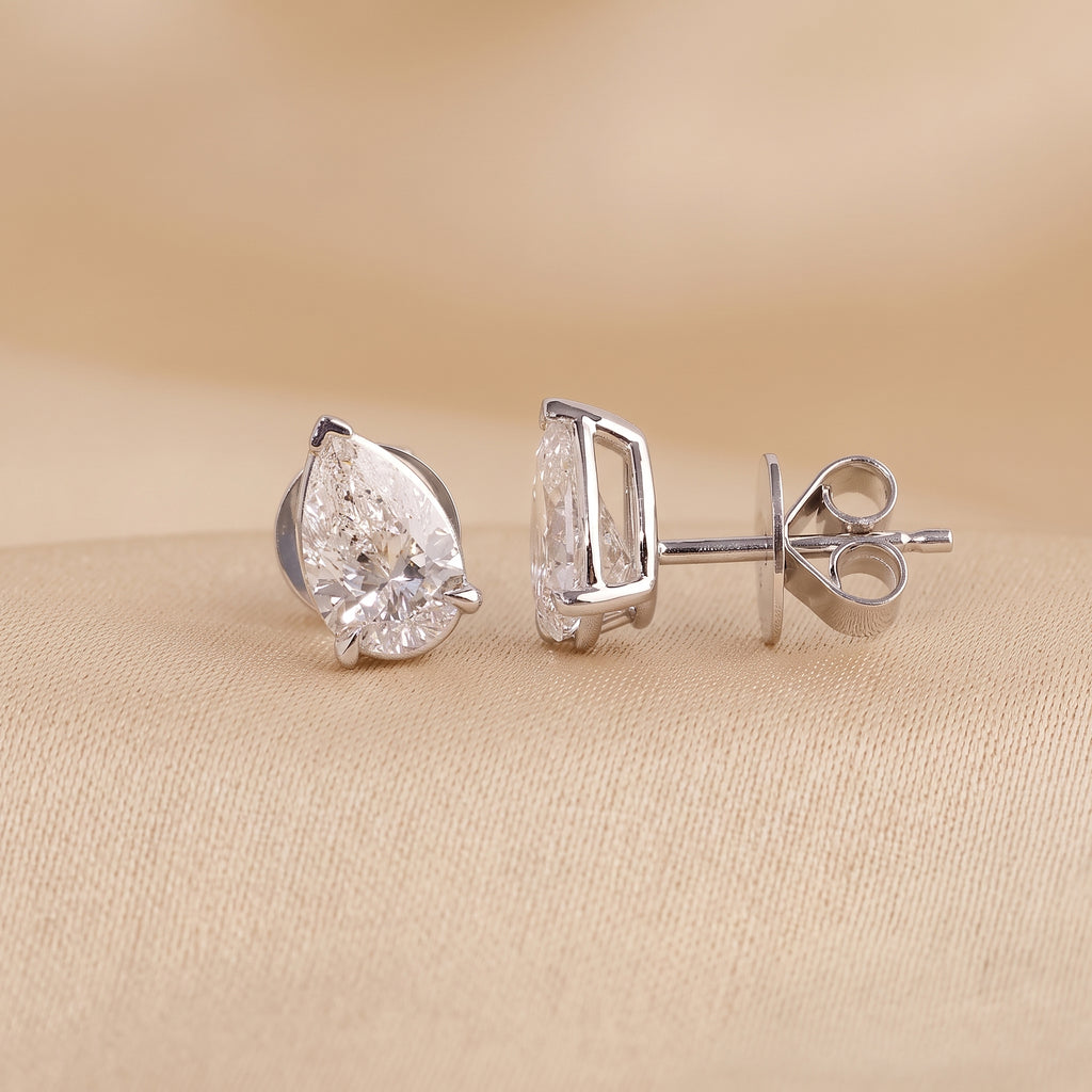 Pear Cut Three Prong  Solitaire Stud Earrings 14K White Gold 2.0 CTW