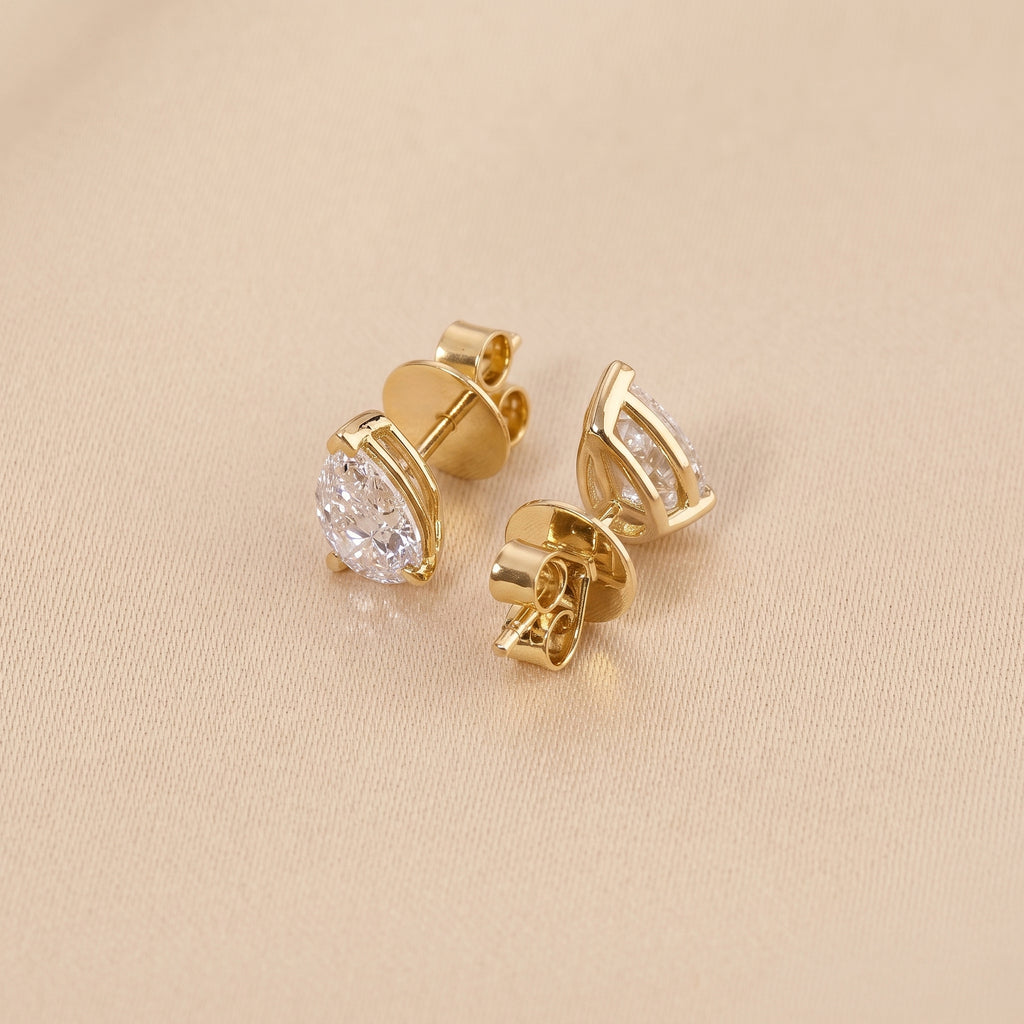 Pear Cut Three Prong  Solitaire Stud Earrings 14K Yellow Gold 2.0 CTW
