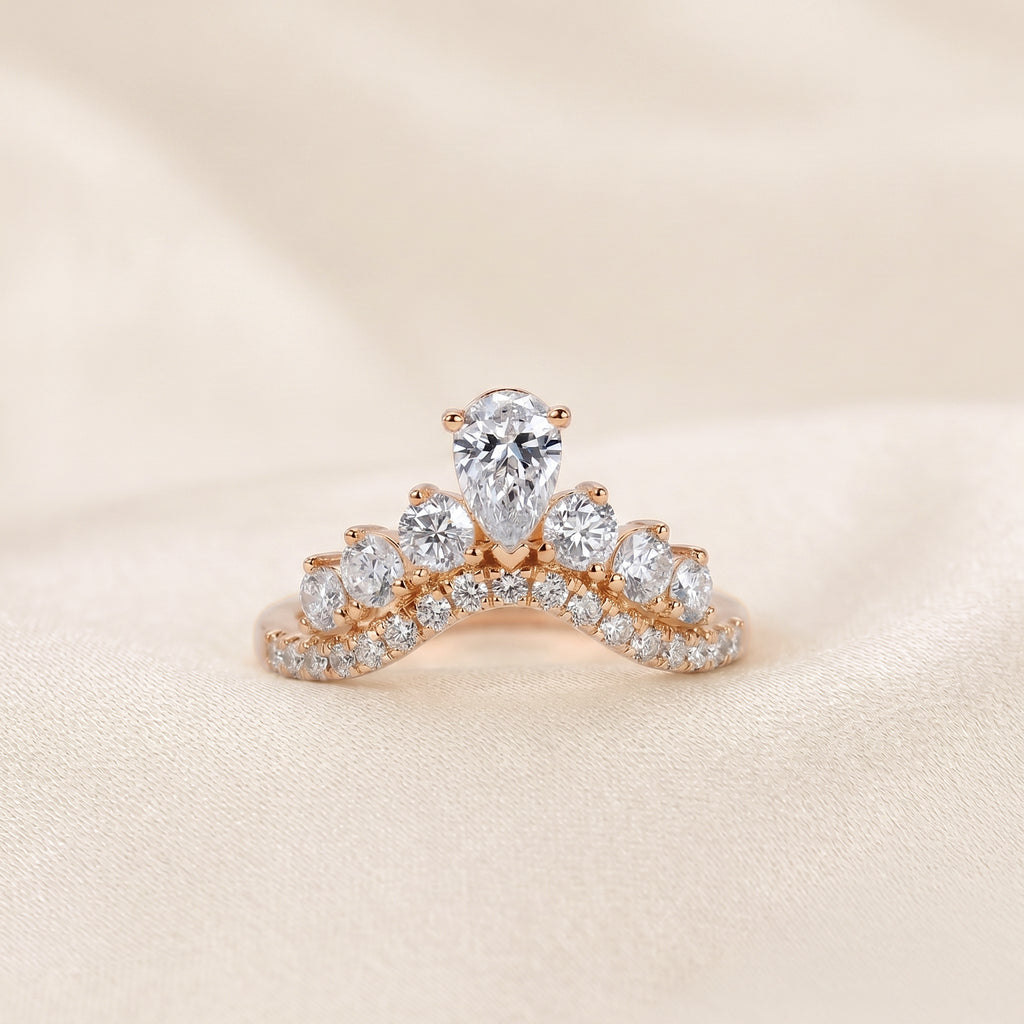 Pear Drop Lab Grown Diamond Chevron Band in 10K Rose Gold 1.47 CTW