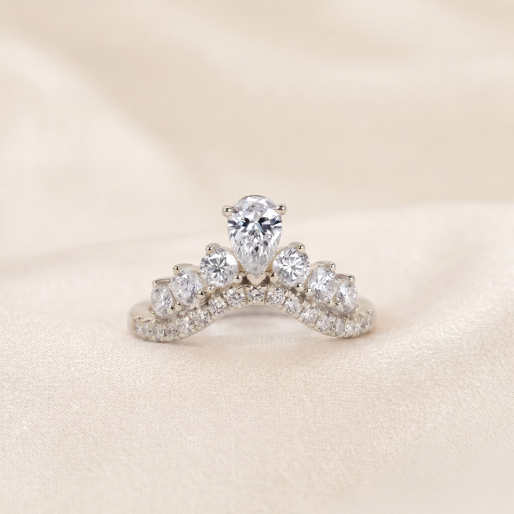 Pear Drop Lab Grown Diamond Chevron Band in 10K White Gold 1.47 CTW