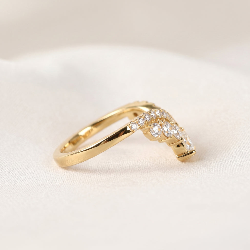 Pear Drop Lab Grown Diamond Chevron Band in 10K Yellow Gold 1.47 CTW