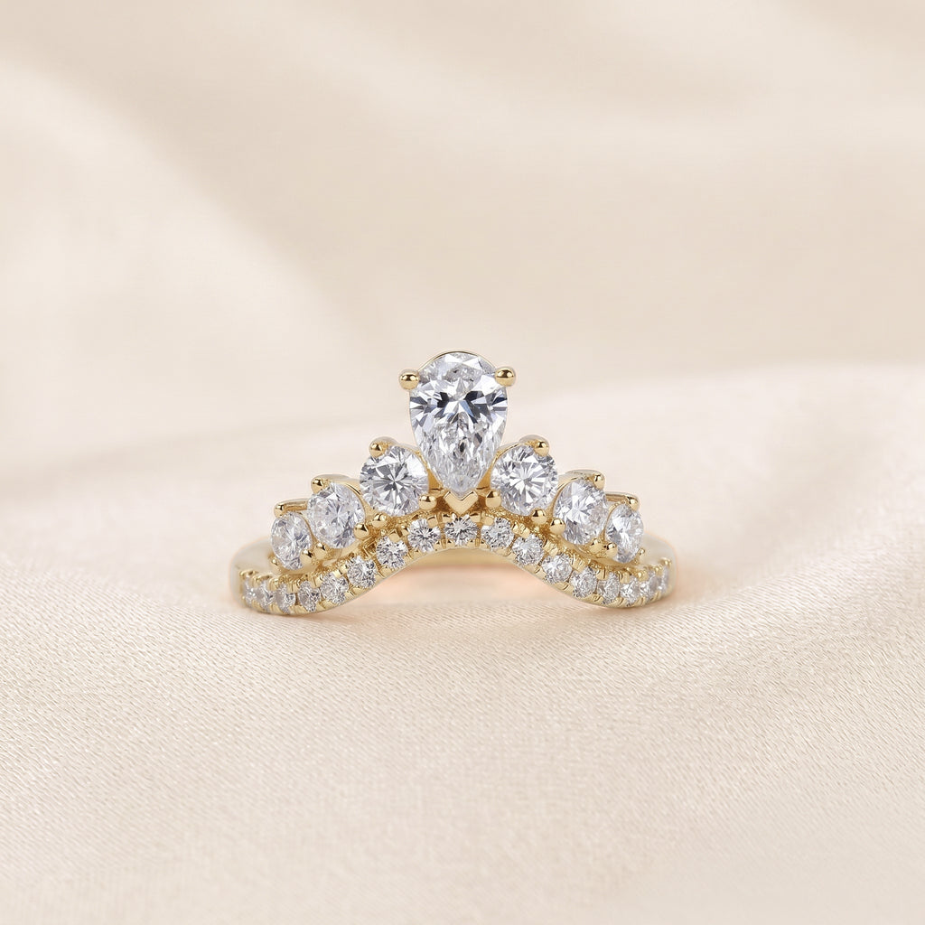 Pear Drop Lab Grown Diamond Chevron Band in 10K Yellow Gold 1.47 CTW