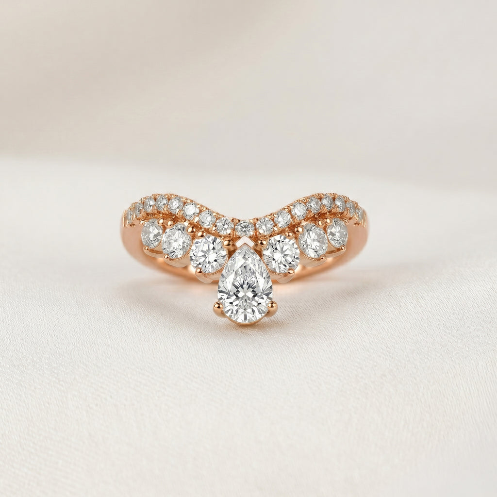 Pear Drop Lab Grown Diamond Chevron Band in 14K Rose Gold 1.47 CTW