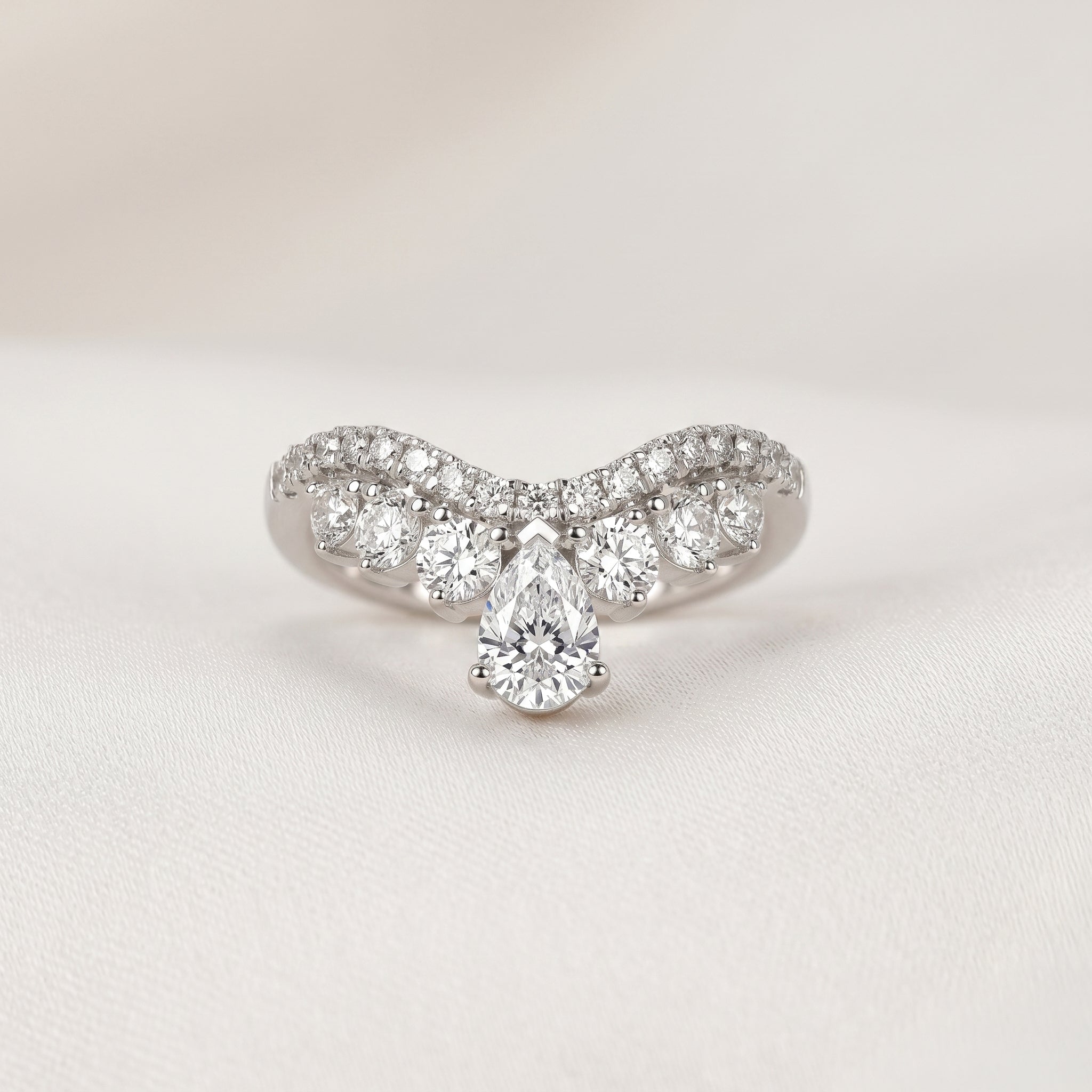 Pear Drop Lab Grown Diamond Chevron Band in 14K White Gold 1.47 CTW