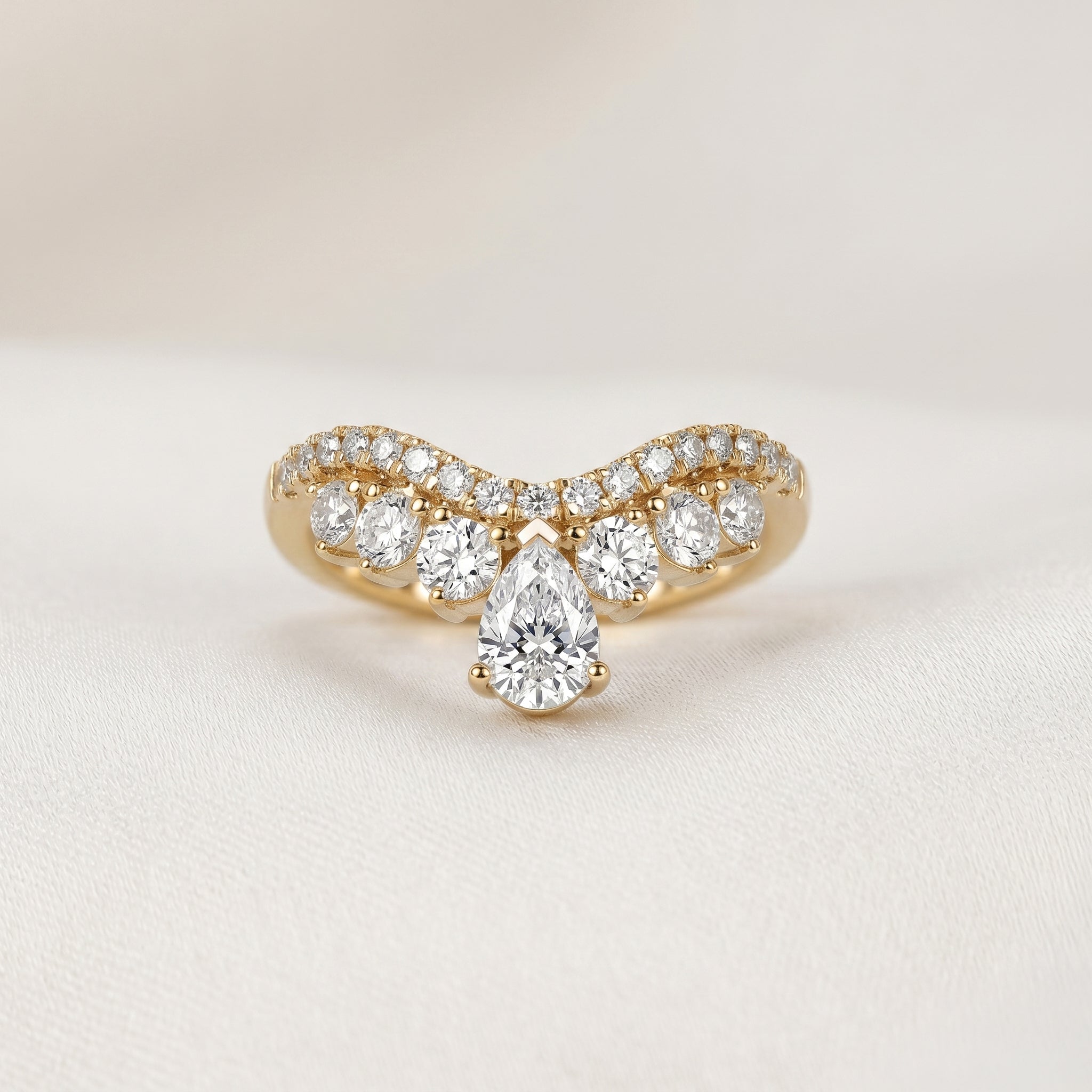 Pear Drop Lab Grown Diamond Chevron Band in 14K Yellow Gold 1.47 CTW