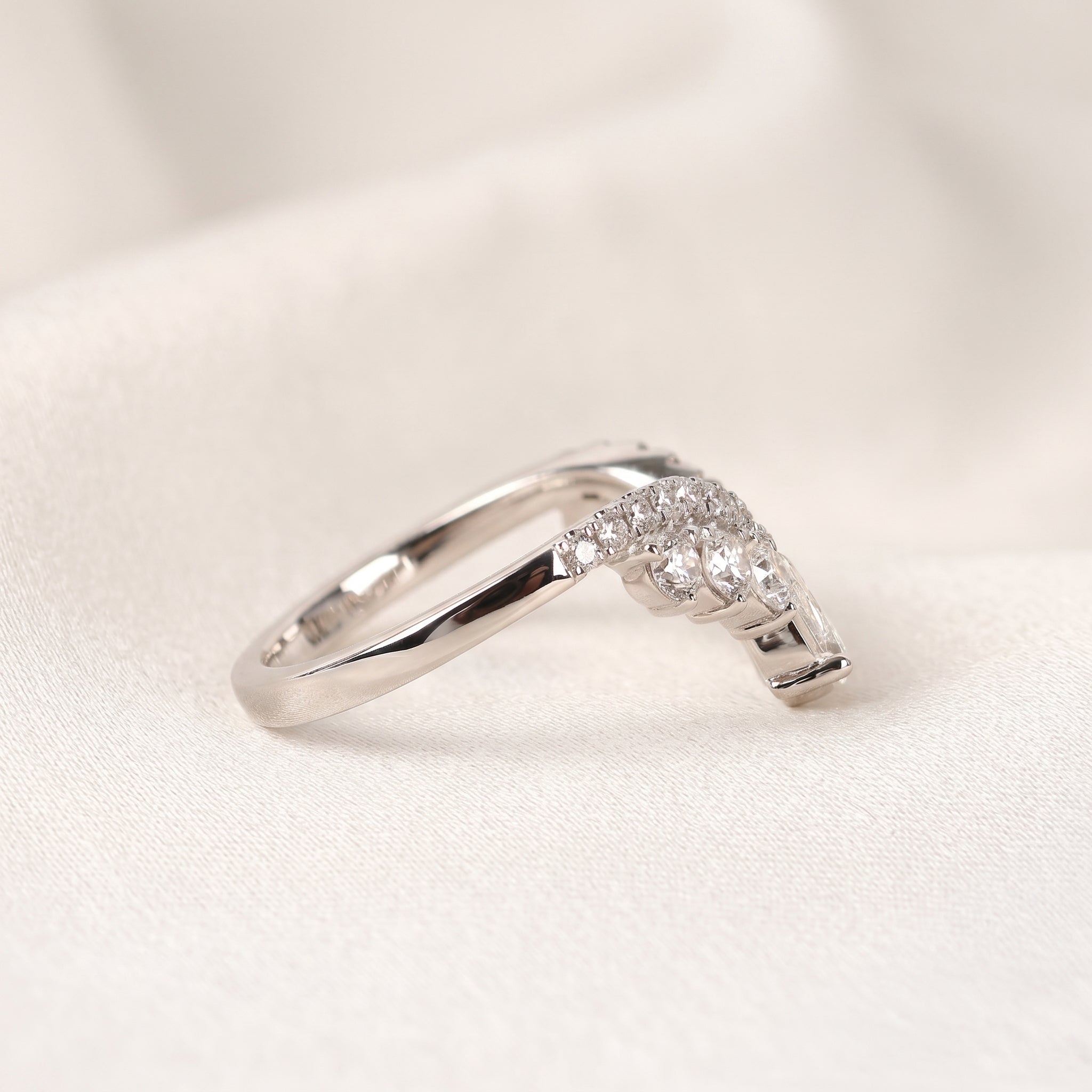 Pear Drop Lab Grown Diamond Chevron Band in 18K White Gold 1.47 CTW