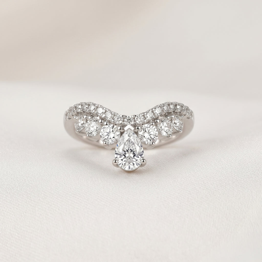Pear Drop Lab Grown Diamond Chevron Band in 18K White Gold 1.47 CTW