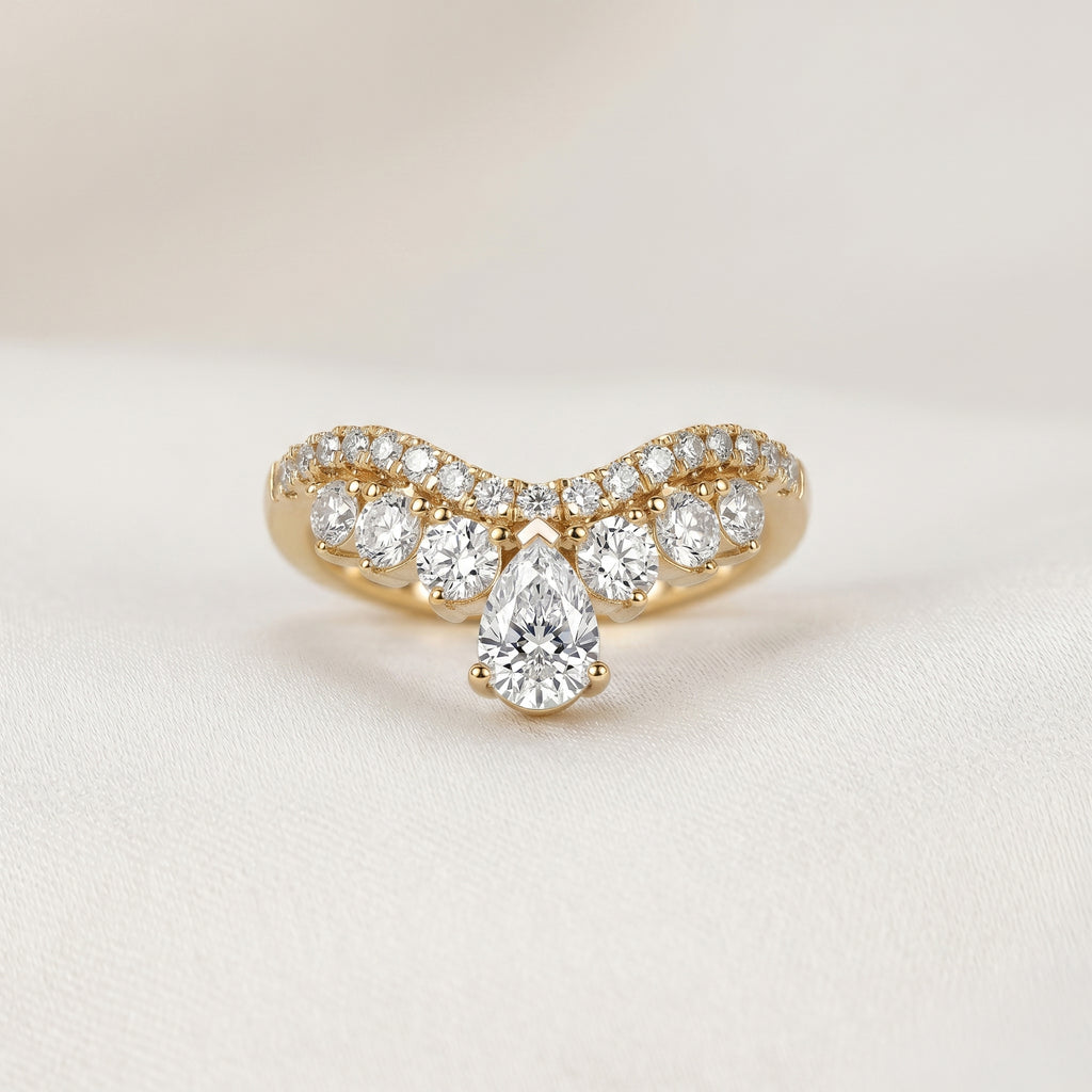 Pear Drop Lab Grown Diamond Chevron Band in 18K Yellow Gold 1.47 CTW