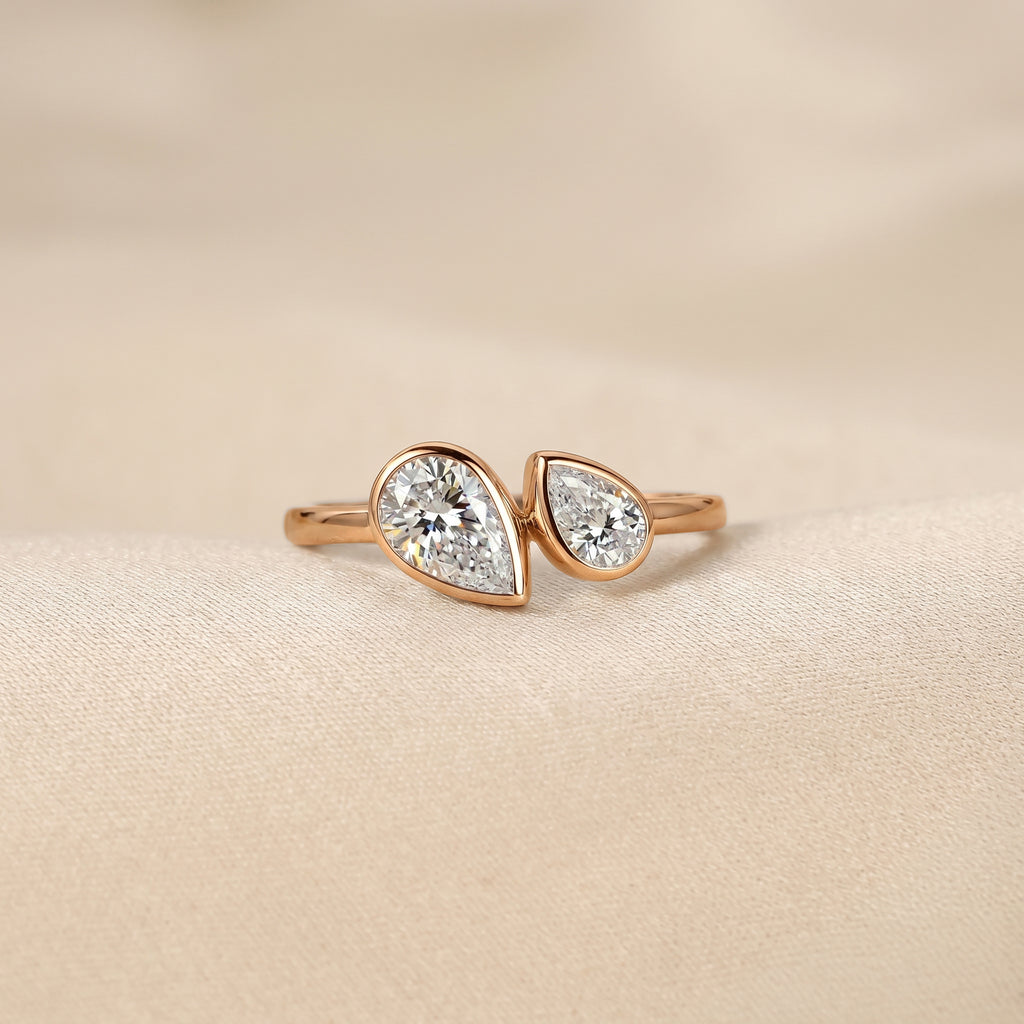 Pear Lab Grown Diamond Toi et Moi Ring in 10K Rose 1.50 CTW