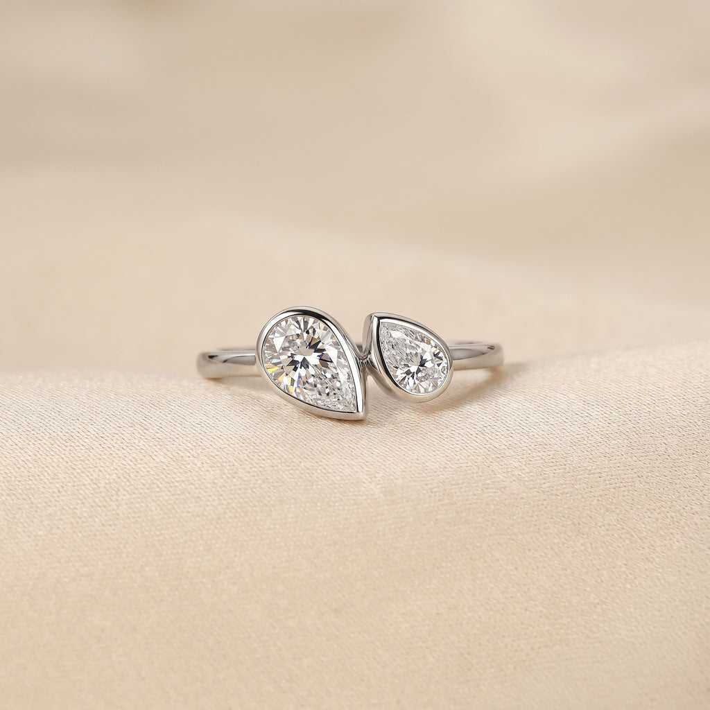 Pear Lab Grown Diamond Toi et Moi Ring in 18K White 1.50 CTW