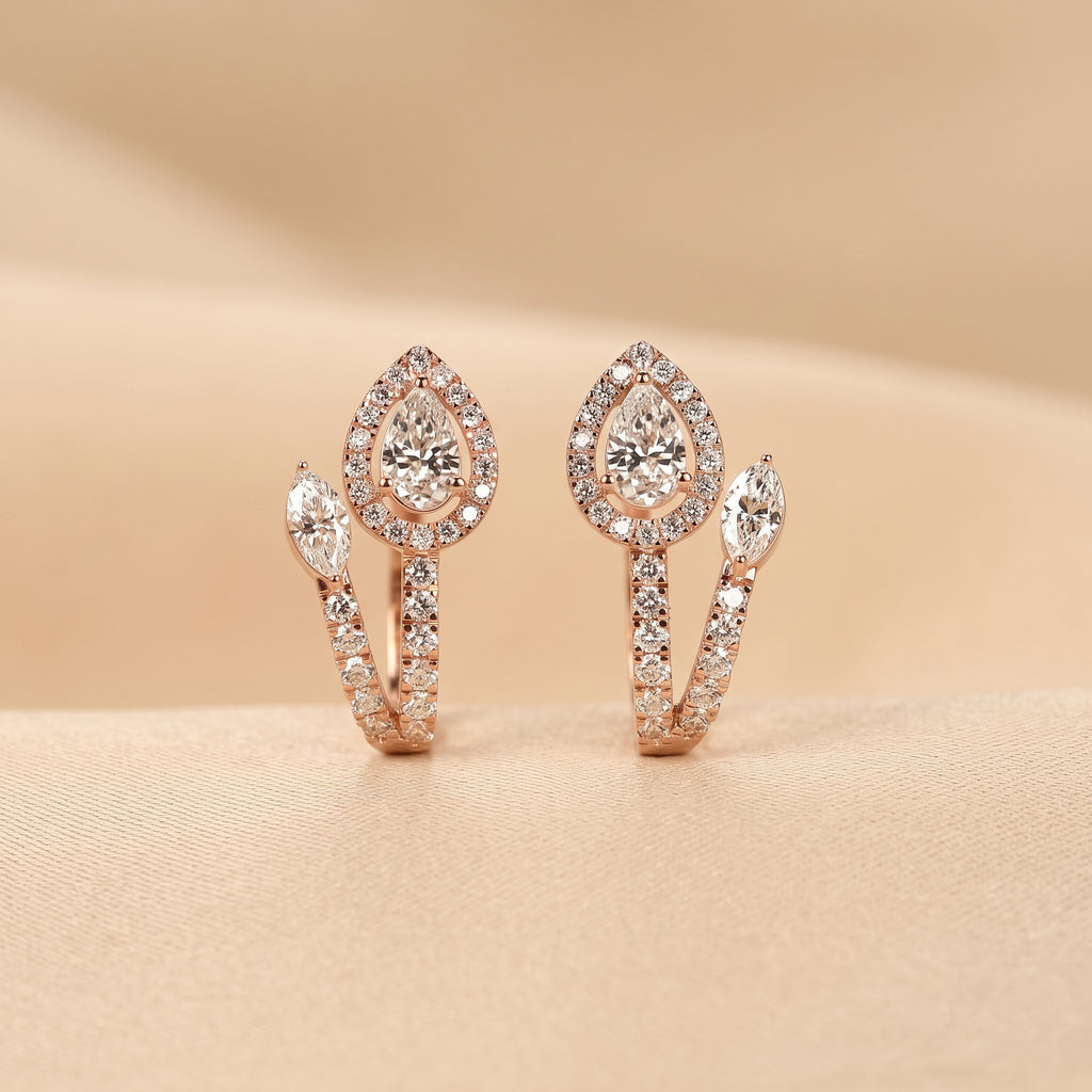 Pear & Marquise Lab Grown Diamond Halo Hoop Earrings in 10K Rose Gold 1.70 CTW