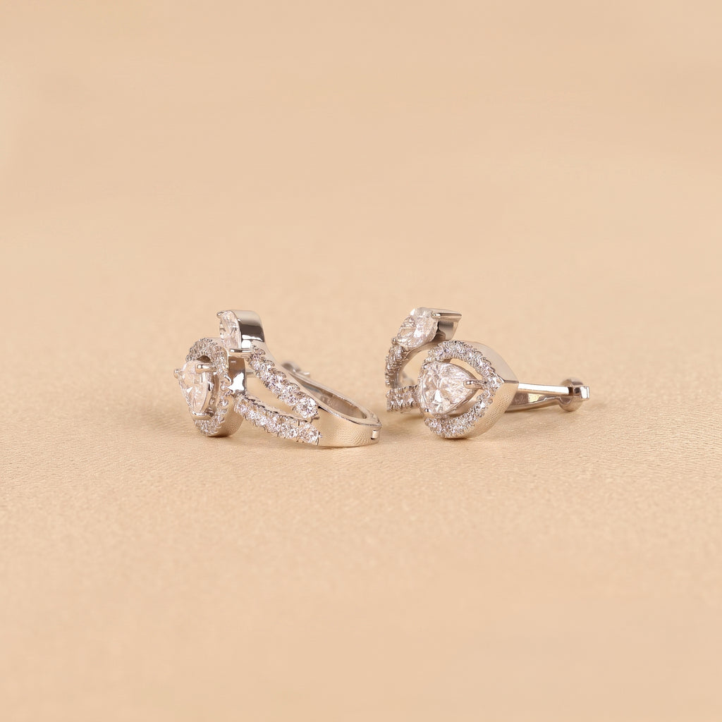 Pear & Marquise Lab Grown Diamond Halo Hoop Earrings in 10K White Gold 1.70 CTW