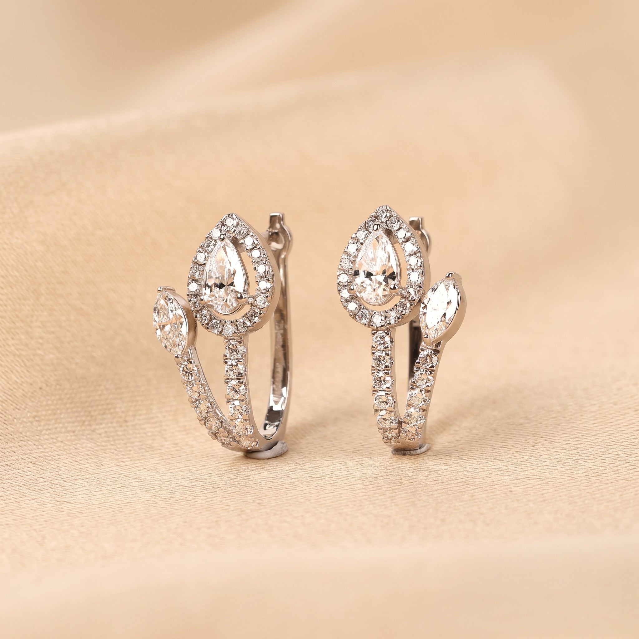 Pear & Marquise Lab Grown Diamond Halo Hoop Earrings in 10K White Gold 1.70 CTW