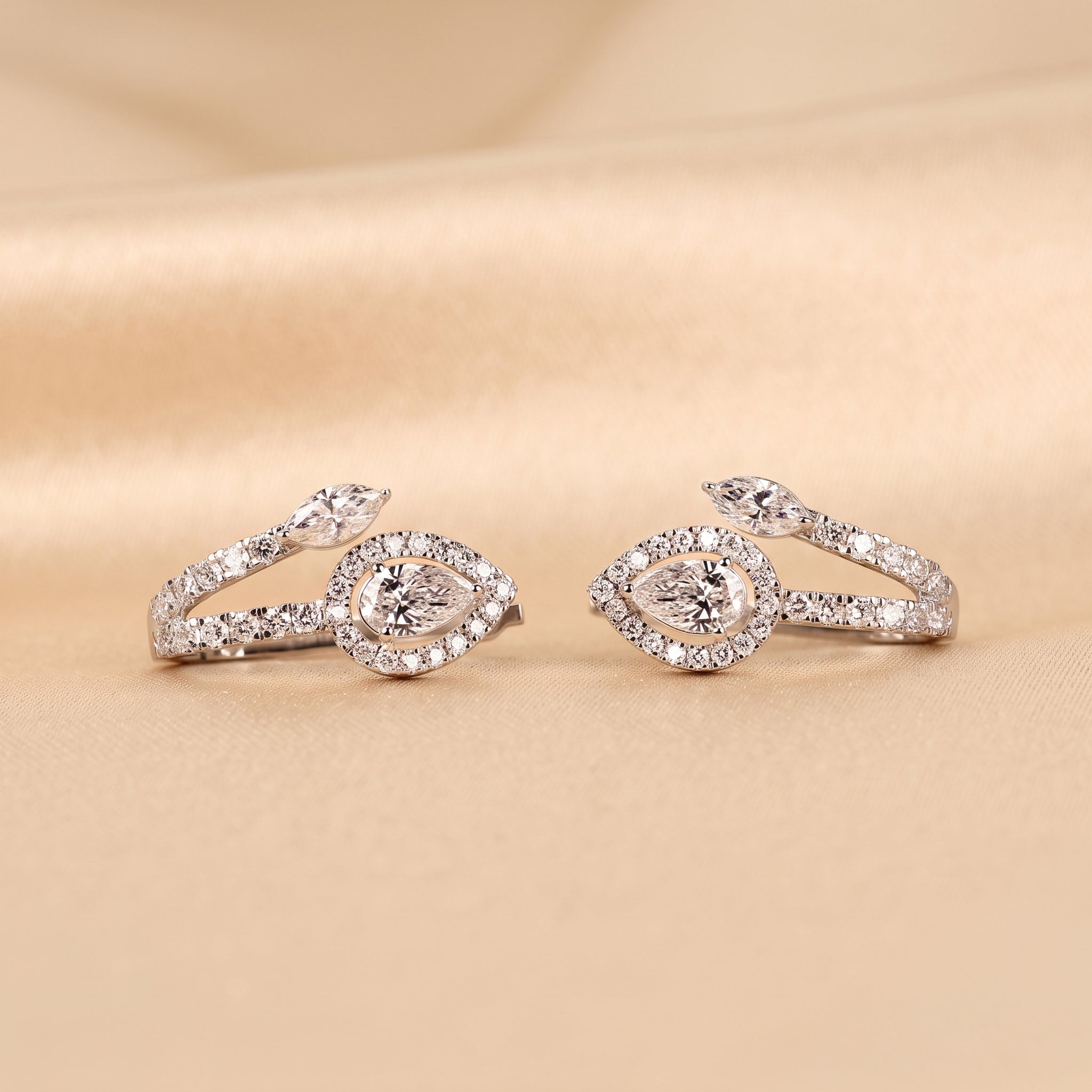 Pear & Marquise Lab Grown Diamond Halo Hoop Earrings in 10K White Gold 1.70 CTW