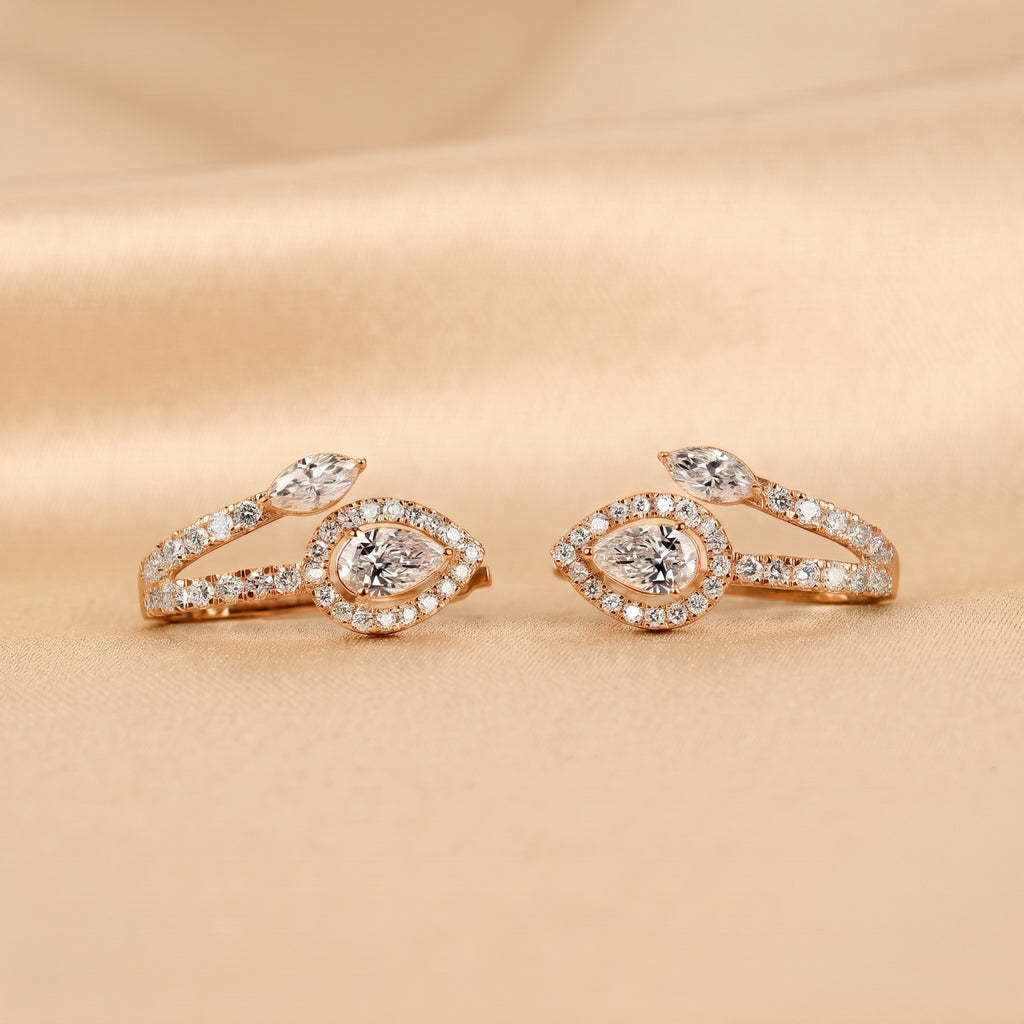 Pear & Marquise Lab Grown Diamond Halo Hoop Earrings in 14K Rose Gold 1.70 CTW