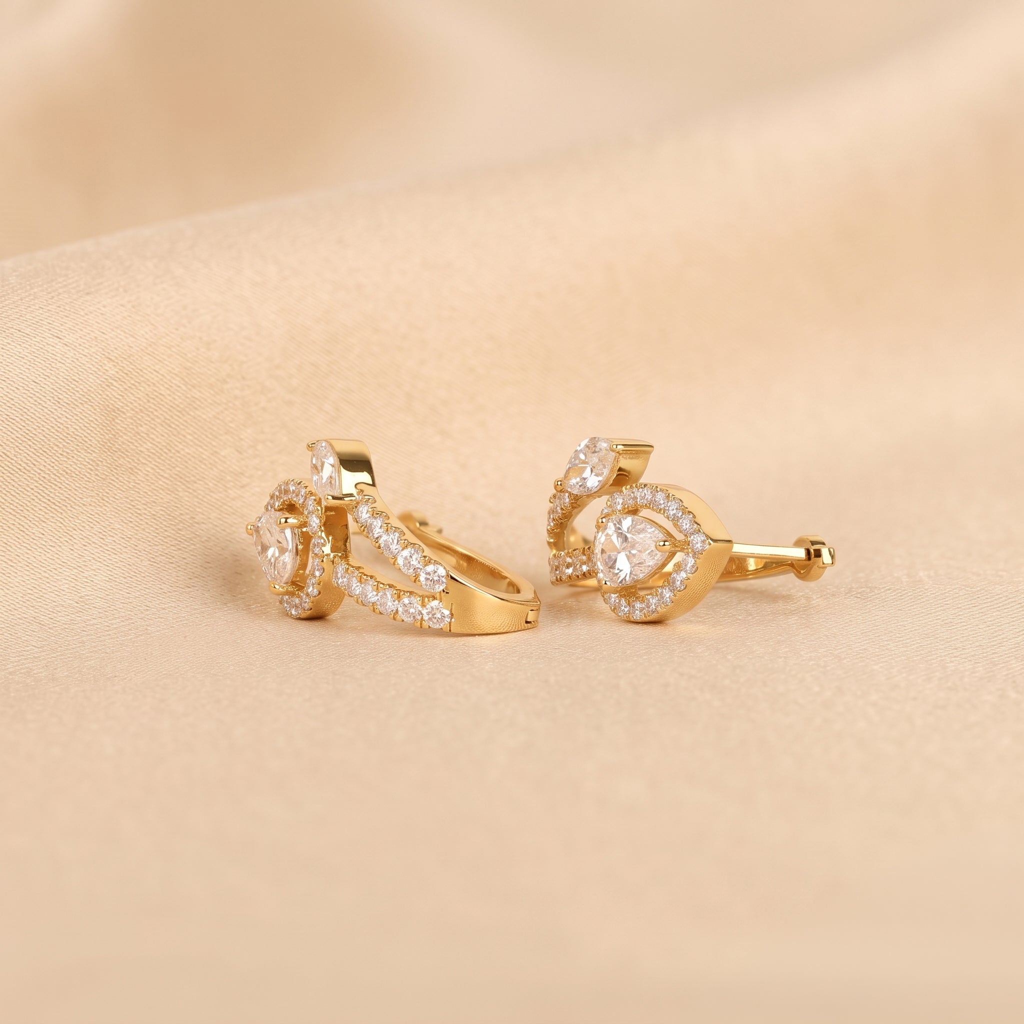 Pear & Marquise Lab Grown Diamond Halo Hoop Earrings in 14K Yellow Gold 1.70 CTW