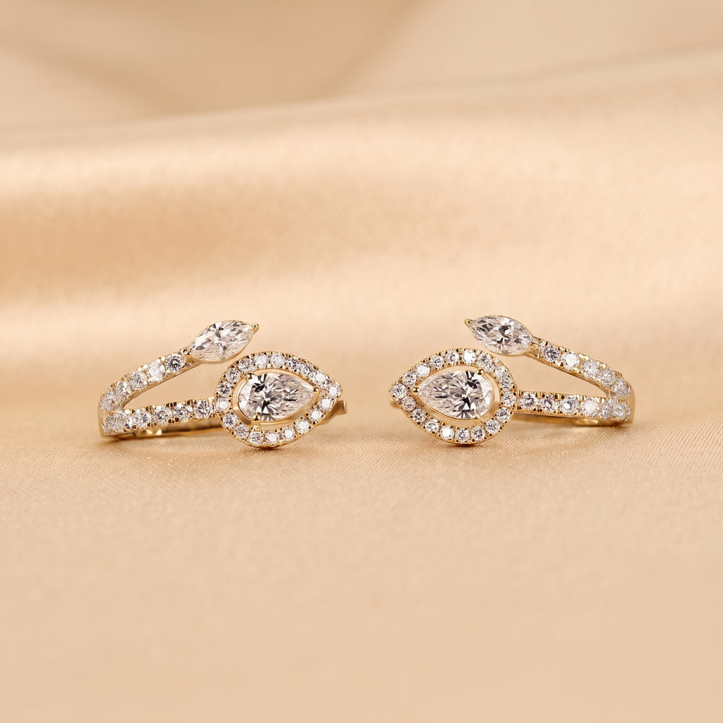 Pear & Marquise Lab Grown Diamond Halo Hoop Earrings in 14K Yellow Gold 1.70 CTW