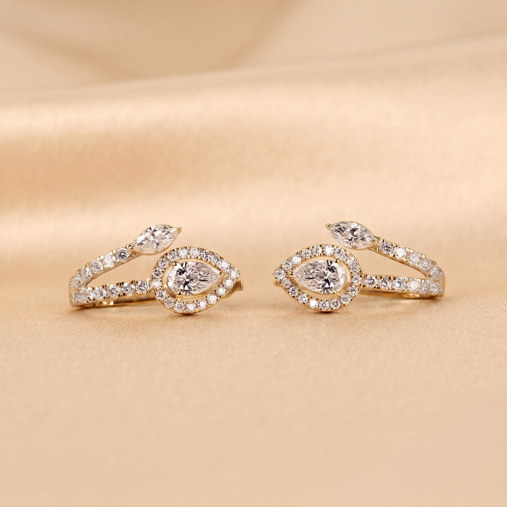 Pear & Marquise Lab Grown Diamond Halo Hoop Earrings in 14K Yellow Gold 1.70 CTW