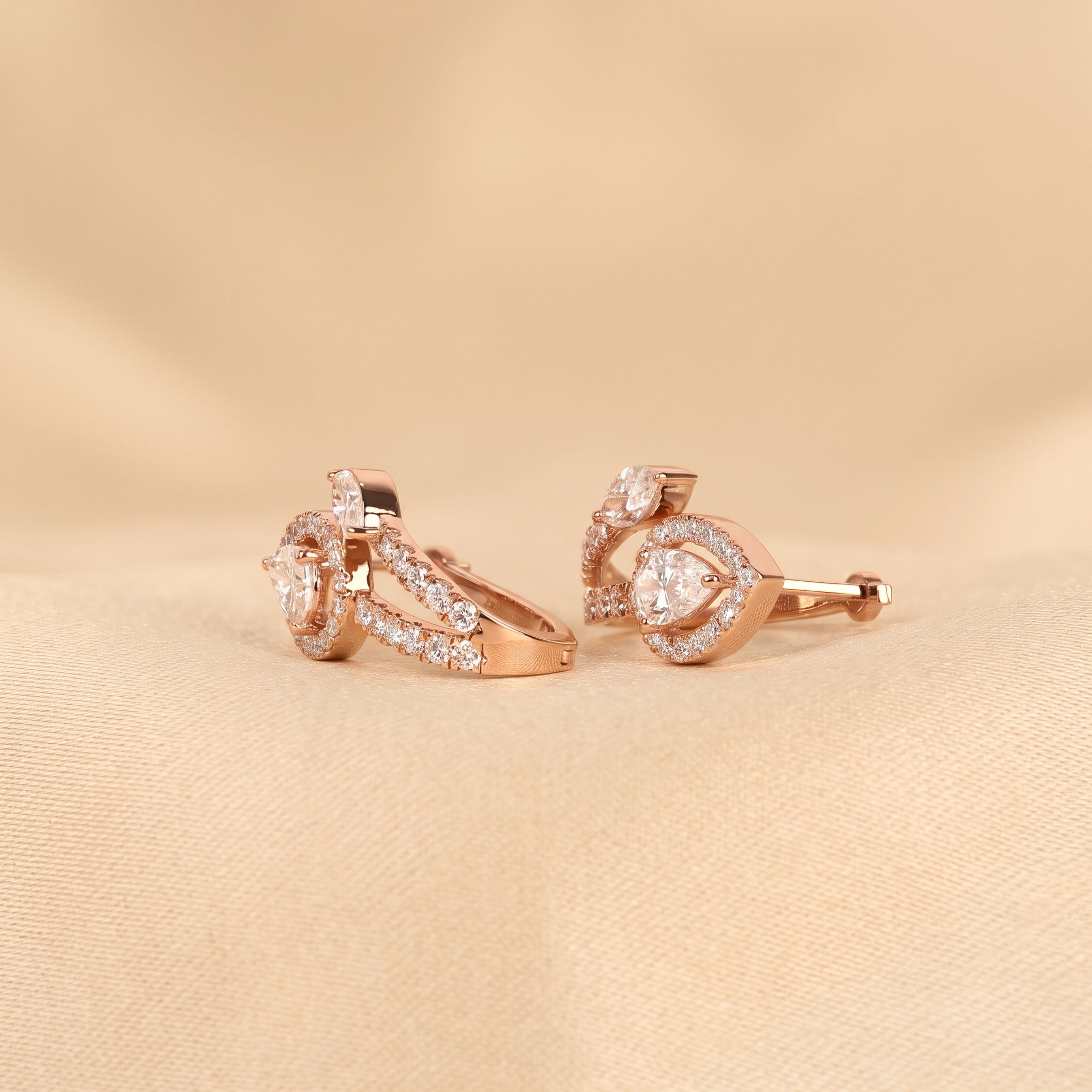 Pear & Marquise Lab Grown Diamond Halo Hoop Earrings in 18K Rose Gold 1.70 CTW